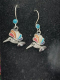 Alpaca Earrings for Women with Natural Stone Inlaid Hummingbird
