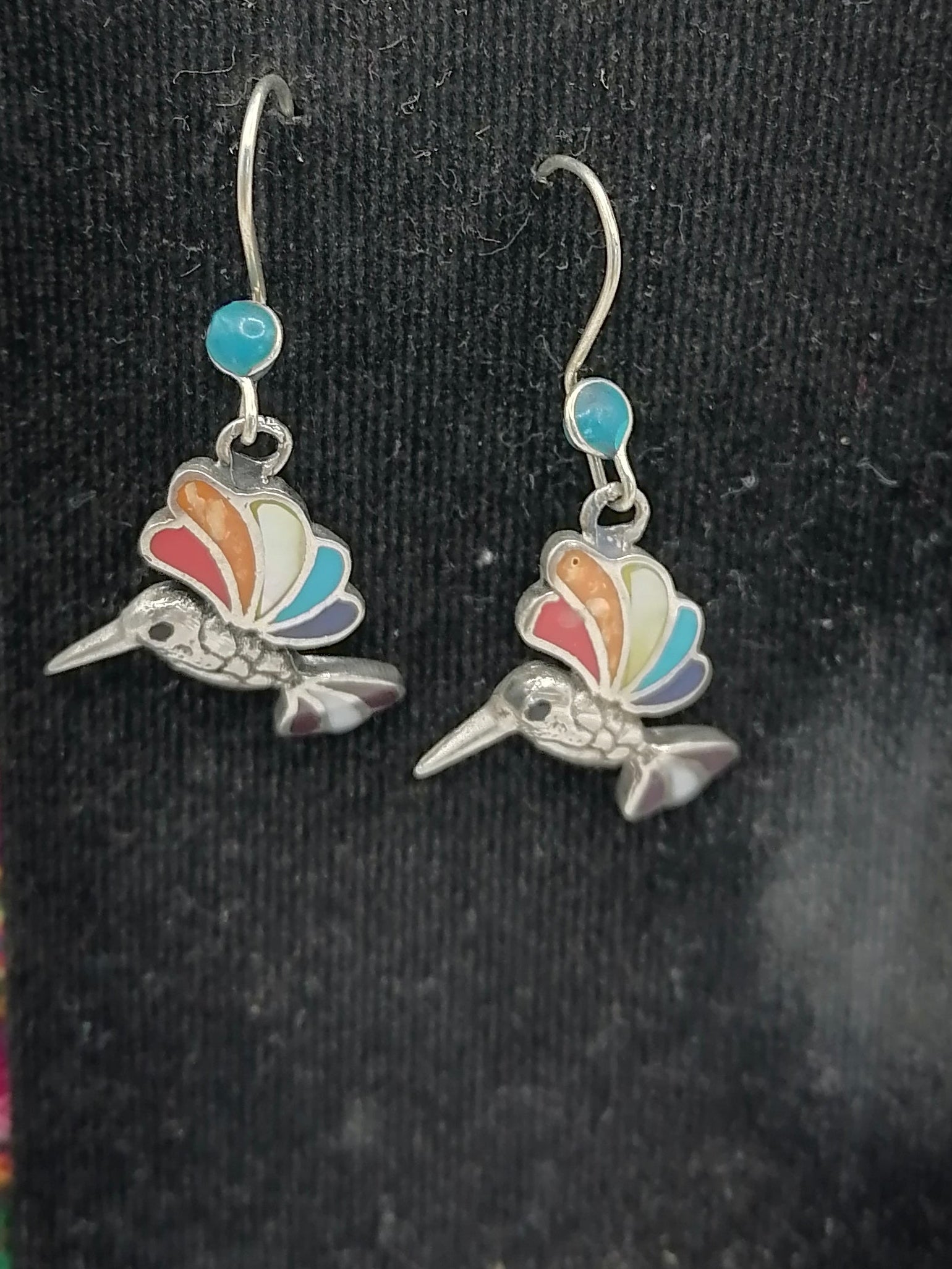 Alpaca Earrings for Women with Natural Stone Inlaid Hummingbird