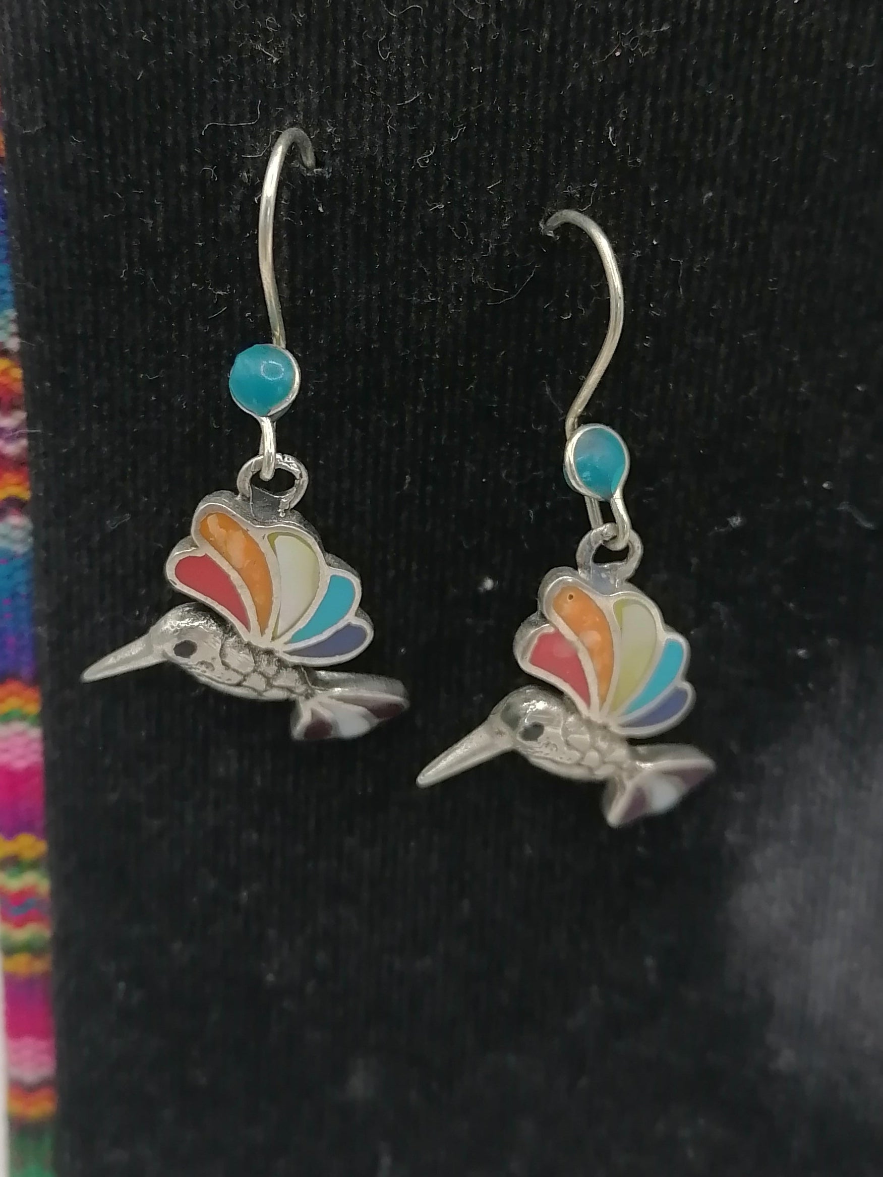 Alpaca Earrings for Women with Natural Stone Inlaid Hummingbird