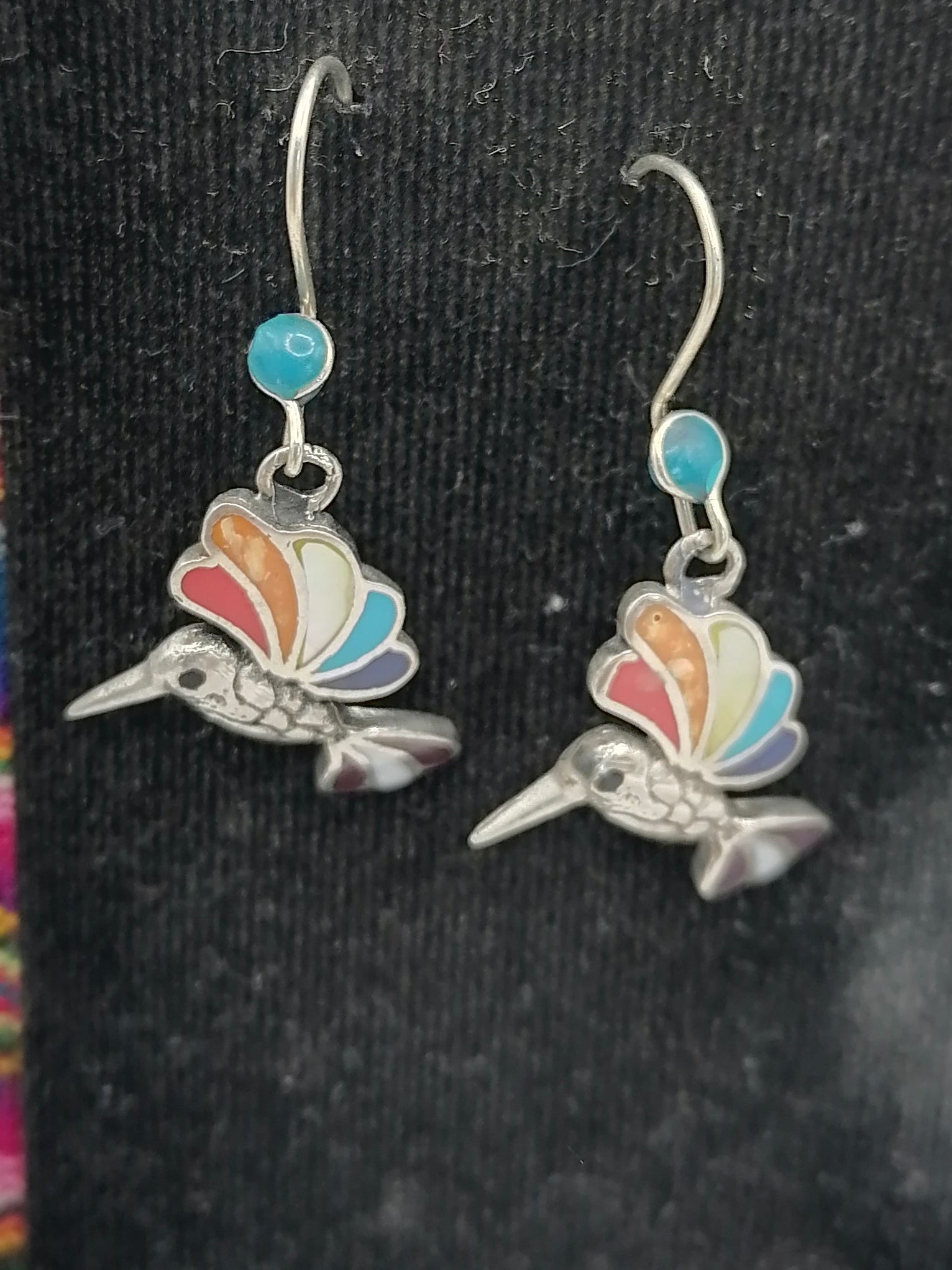 Alpaca Earrings for Women with Natural Stone Inlaid Hummingbird