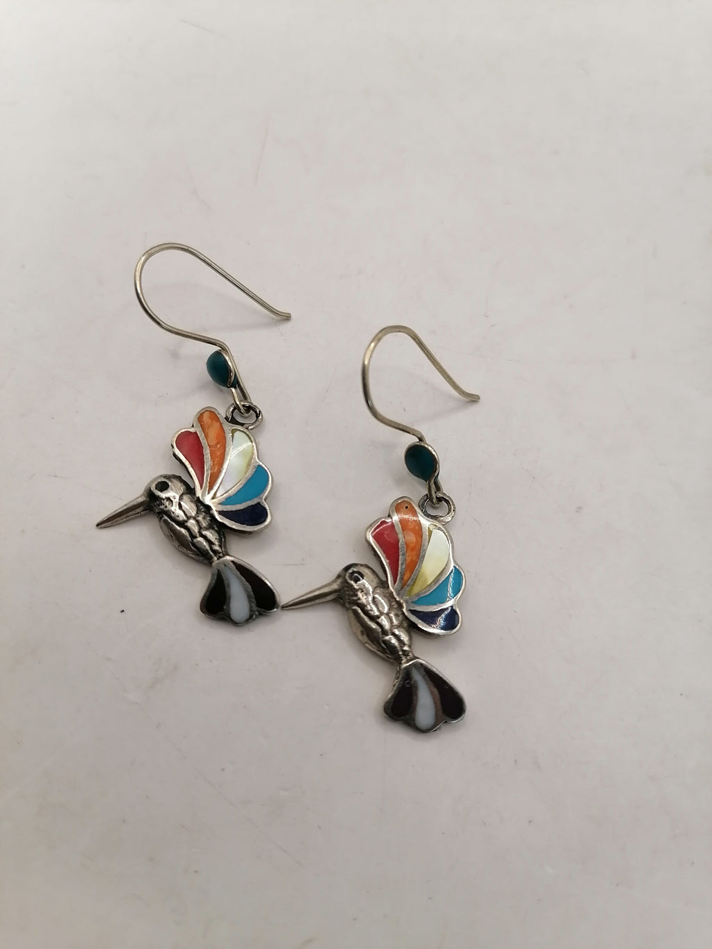 Alpaca Earrings for Women with Natural Stone Inlaid Hummingbird