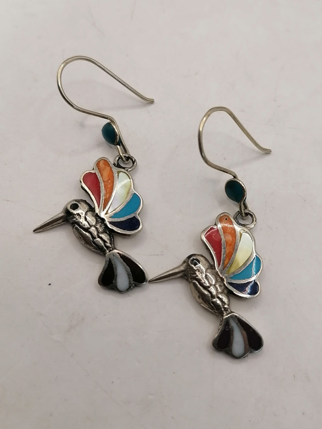 Alpaca Earrings for Women with Natural Stone Inlaid Hummingbird