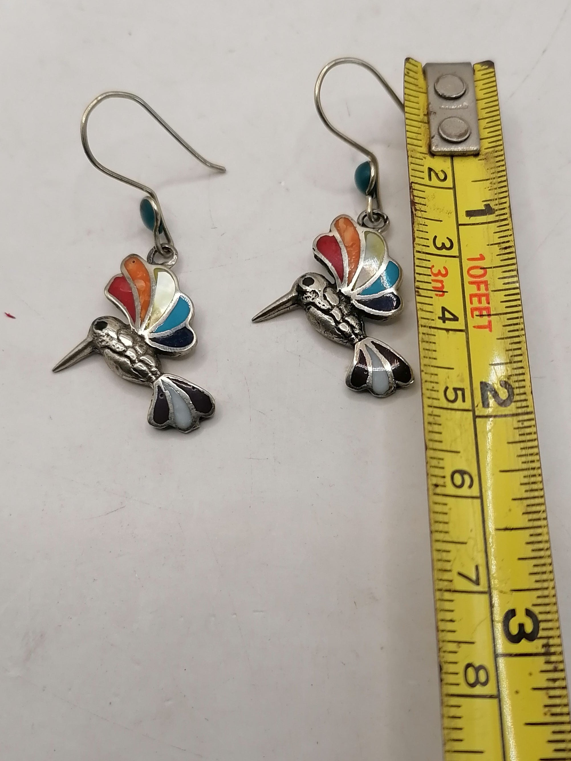 Alpaca Earrings for Women with Natural Stone Inlaid Hummingbird