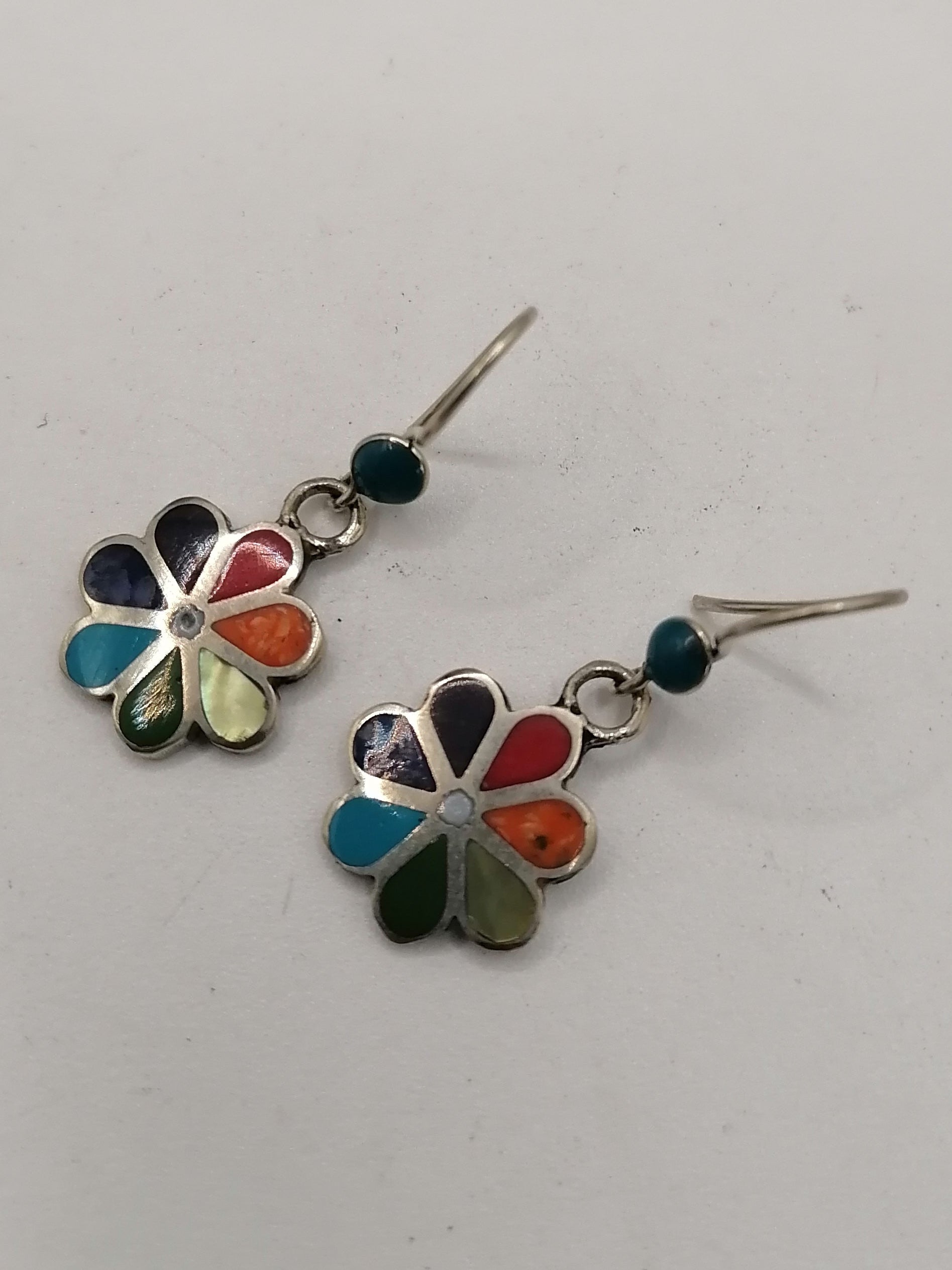 Earrings for Women Alpaca Natural Stone Pachamama Inca Flower Design