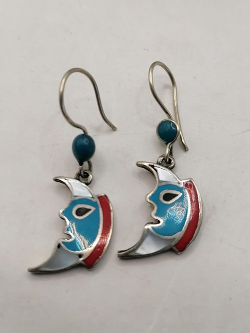 Alpaca Earrings for Women with Moon Inlaid Stone