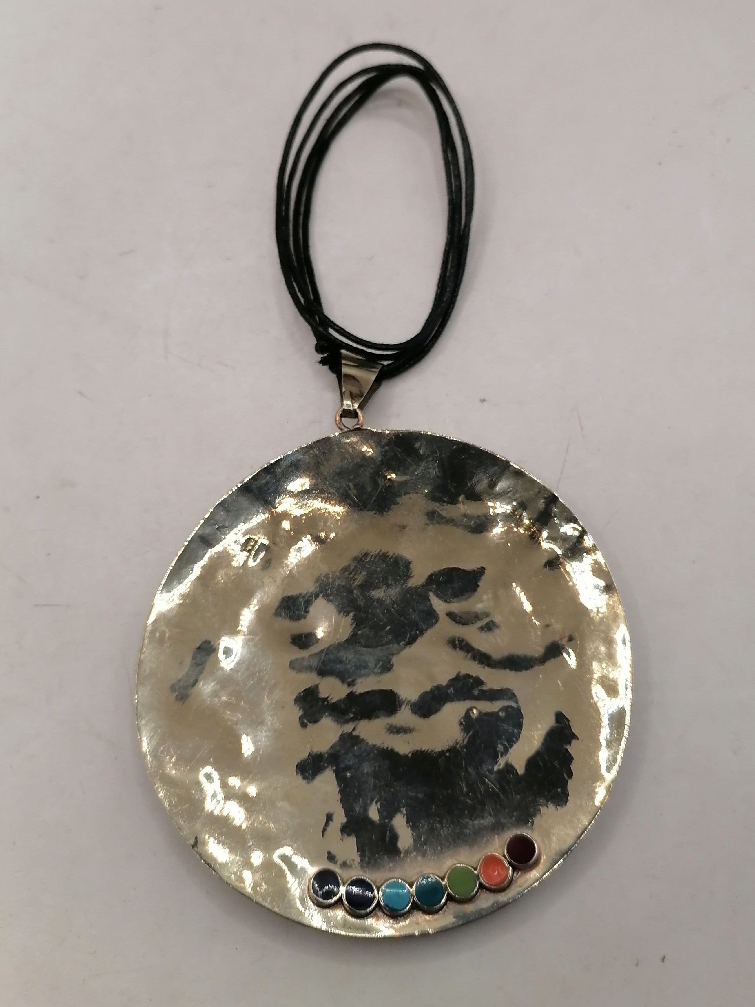 Adjustable Alpaca Necklace with Inlaid Stone and Pre-Columbian Inca Shield