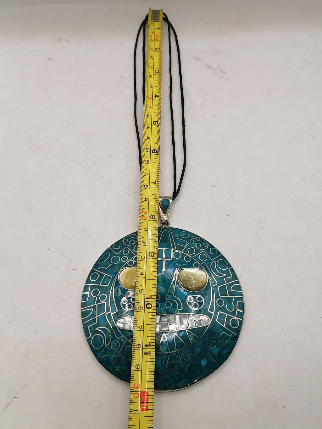 Adjustable Alpaca Necklace with Inlaid Stone and Pre-Columbian Inca Shield