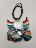 Adjustable Alpaca Necklace with Natural Stone Inlaid Spondylus Hummingbird