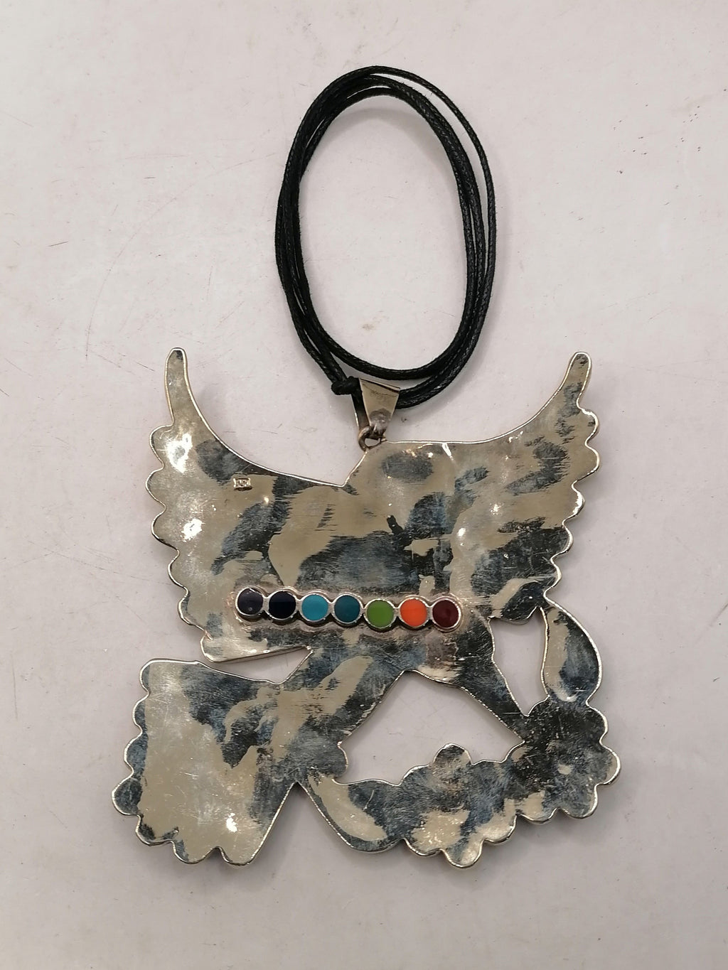 Adjustable Alpaca Necklace with Natural Stone Inlaid Spondylus Hummingbird