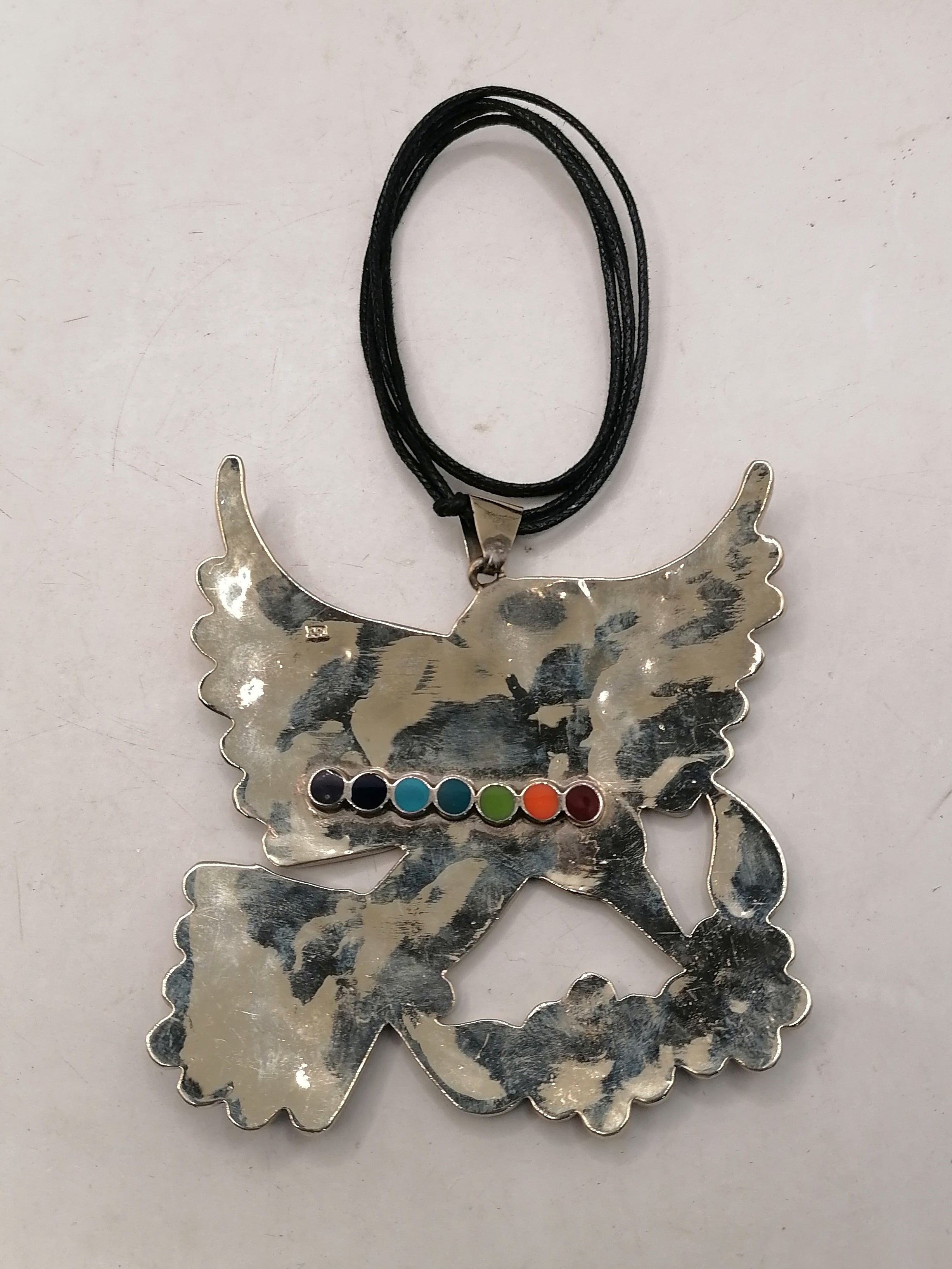 Adjustable Alpaca Necklace with Natural Stone Inlaid Spondylus Hummingbird