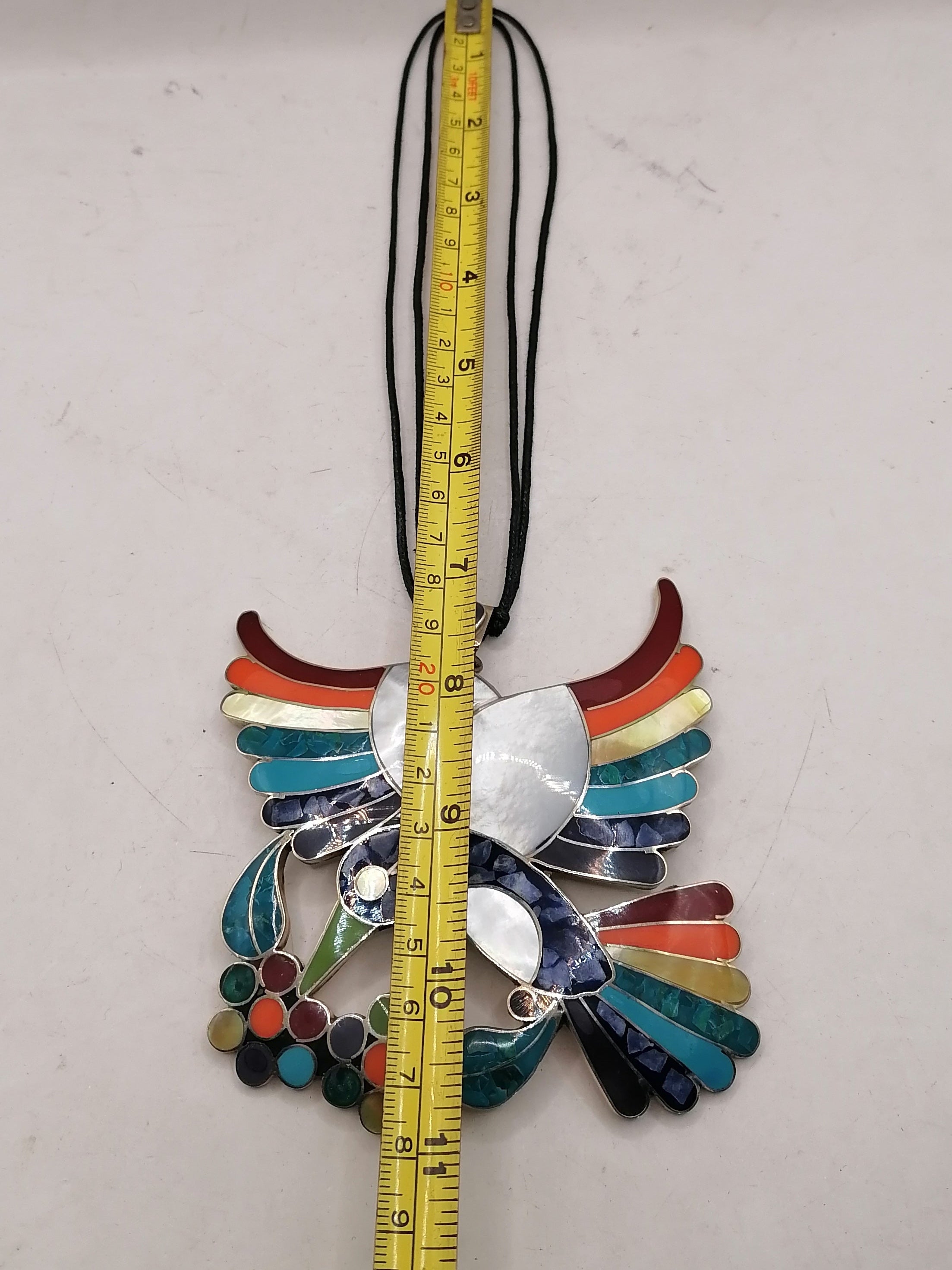 Adjustable Alpaca Necklace with Natural Stone Inlaid Spondylus Hummingbird