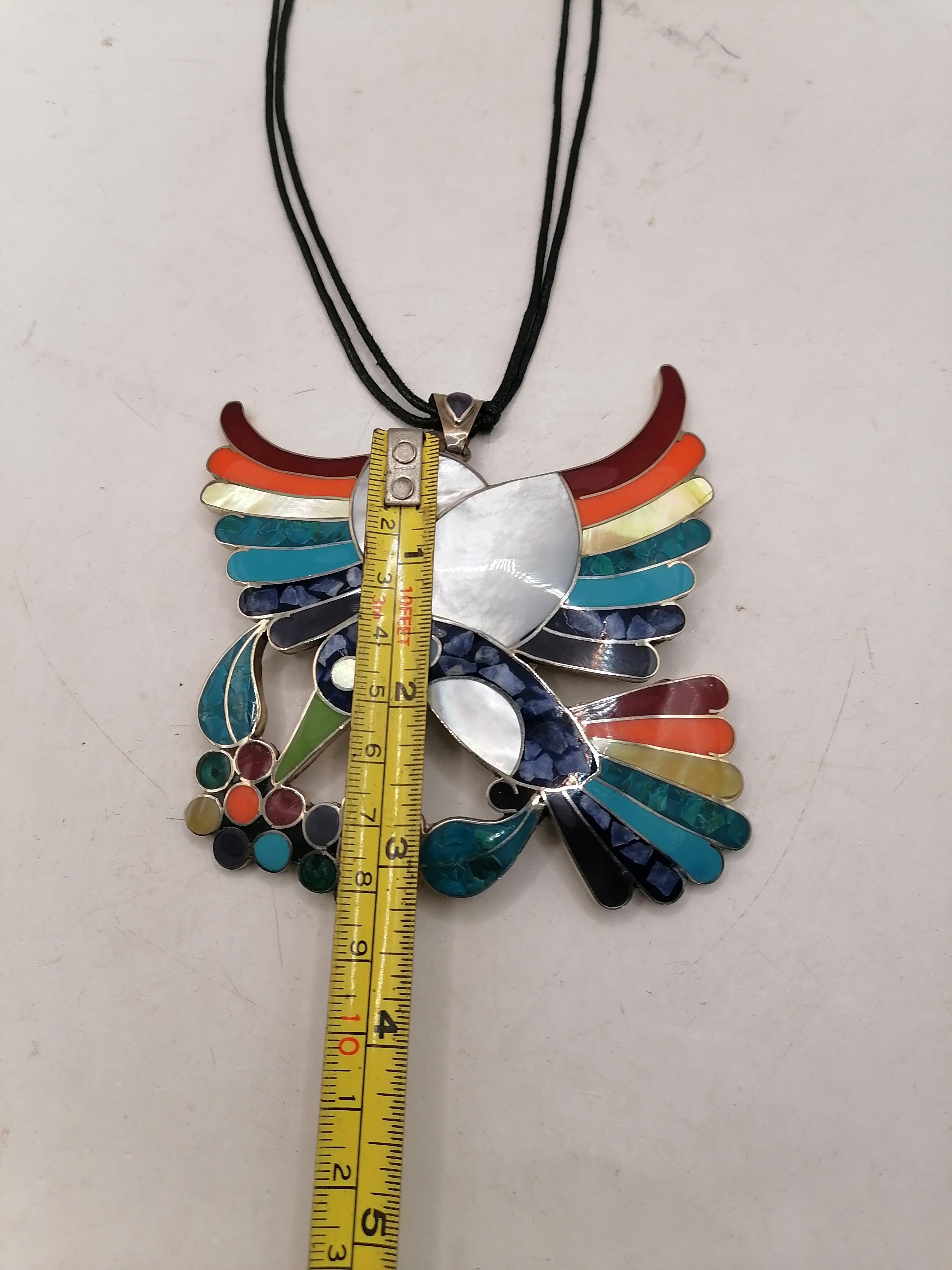 Adjustable Alpaca Necklace with Natural Stone Inlaid Spondylus Hummingbird