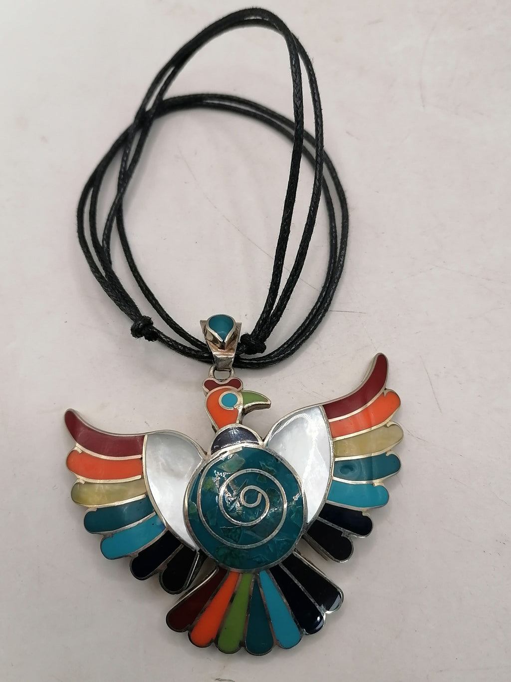 Unisex Adjustable Alpaca Necklace with Natural Stone and Condor
