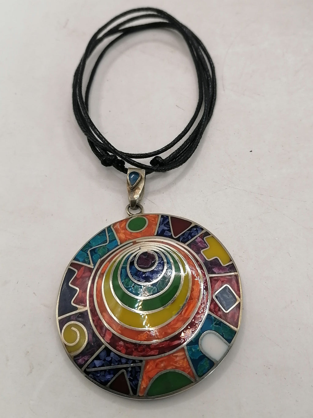 Unisex Adjustable Alpaca Necklace with Inlaid Stones from Cusco