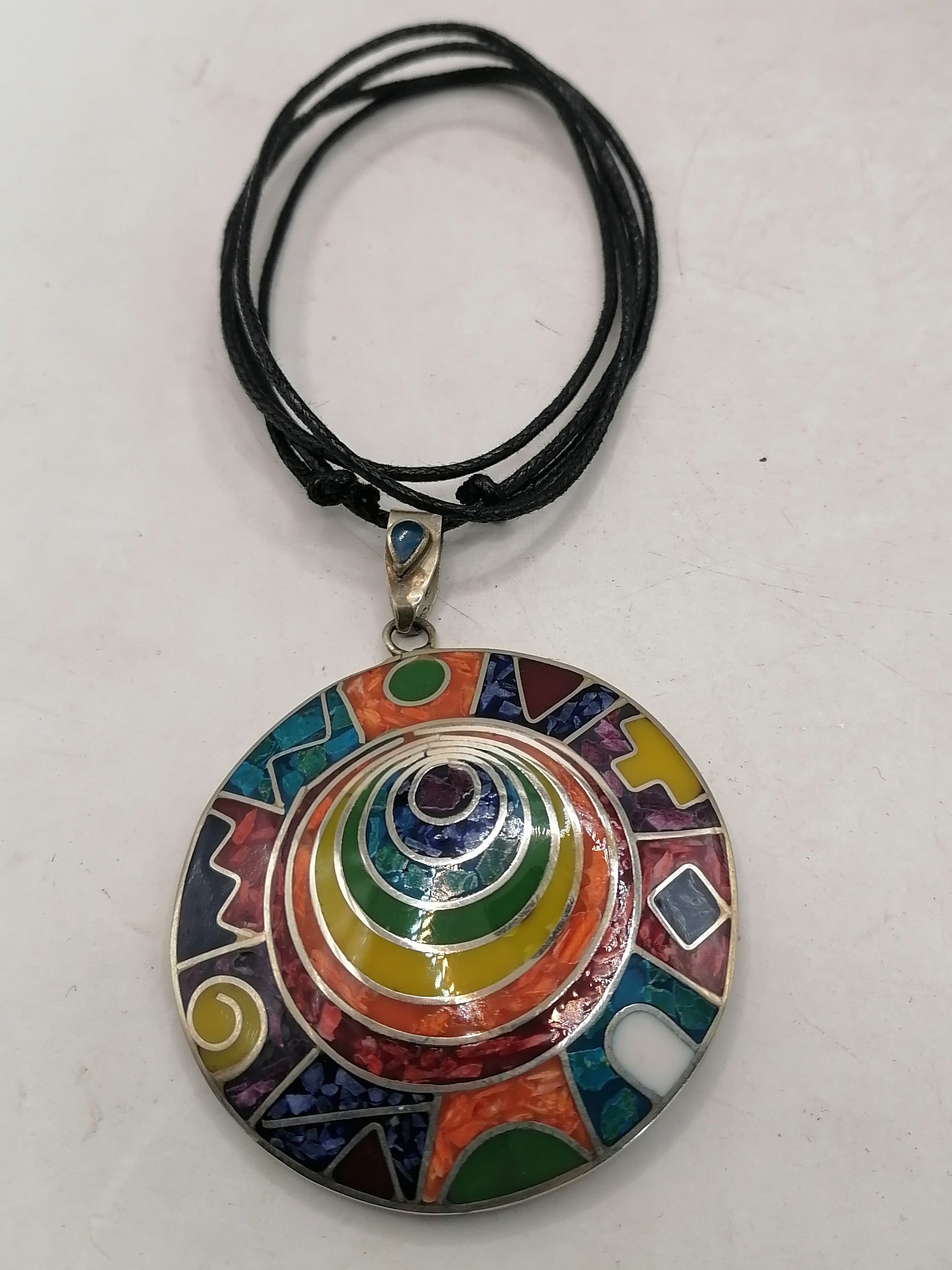 Unisex Adjustable Alpaca Necklace with Inlaid Stones from Cusco