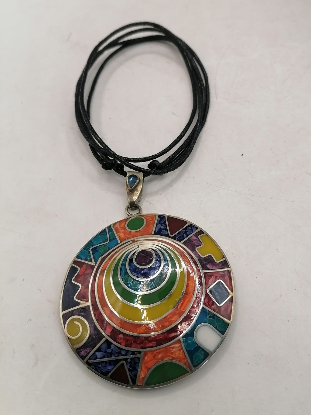 Unisex Adjustable Alpaca Necklace with Inlaid Stones from Cusco