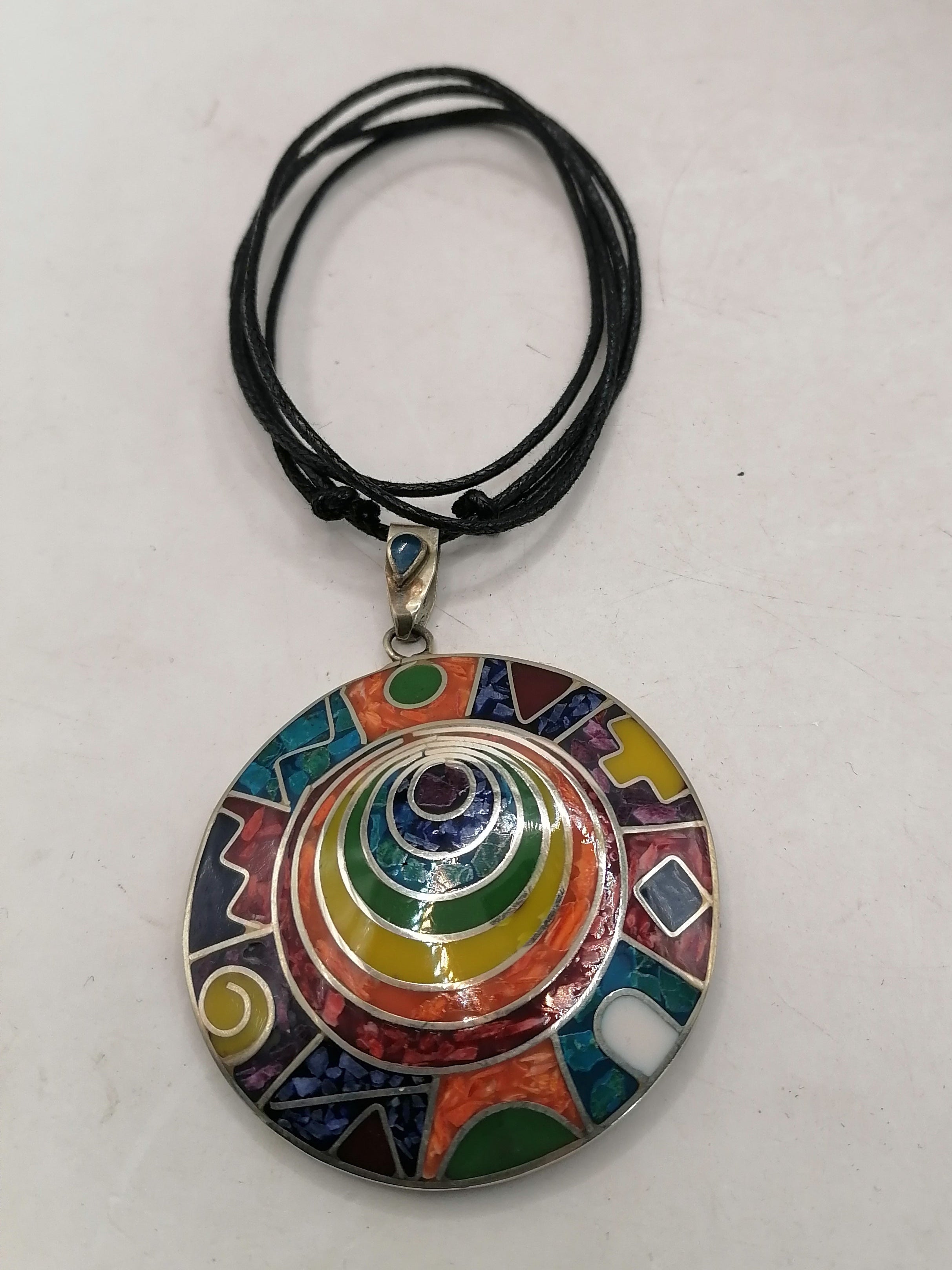 Unisex Adjustable Alpaca Necklace with Inlaid Stones from Cusco