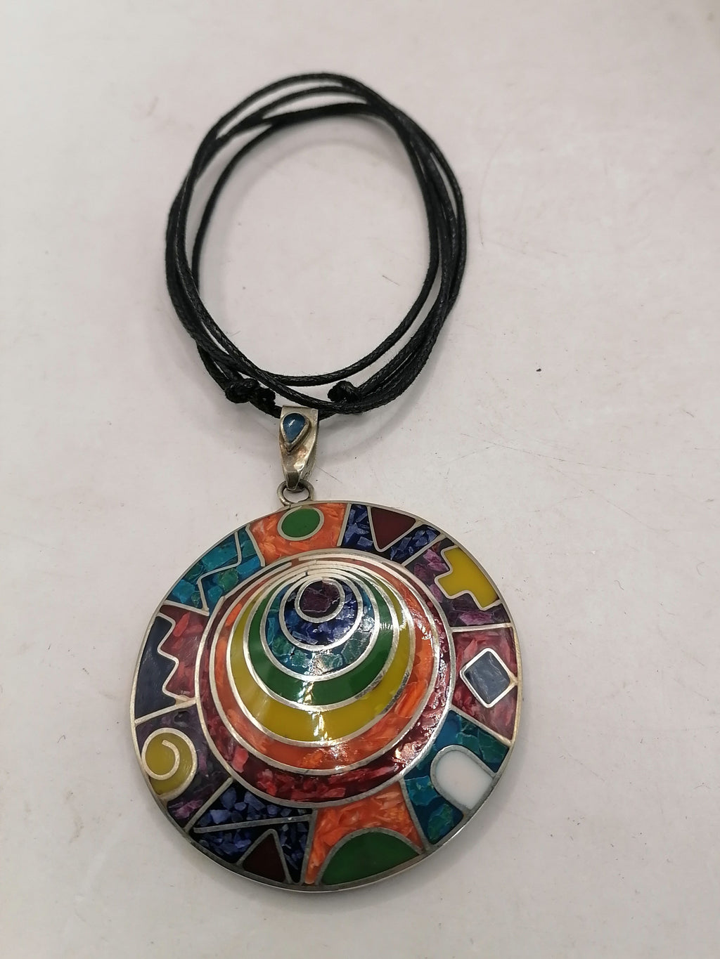 Unisex Adjustable Alpaca Necklace with Inlaid Stones from Cusco