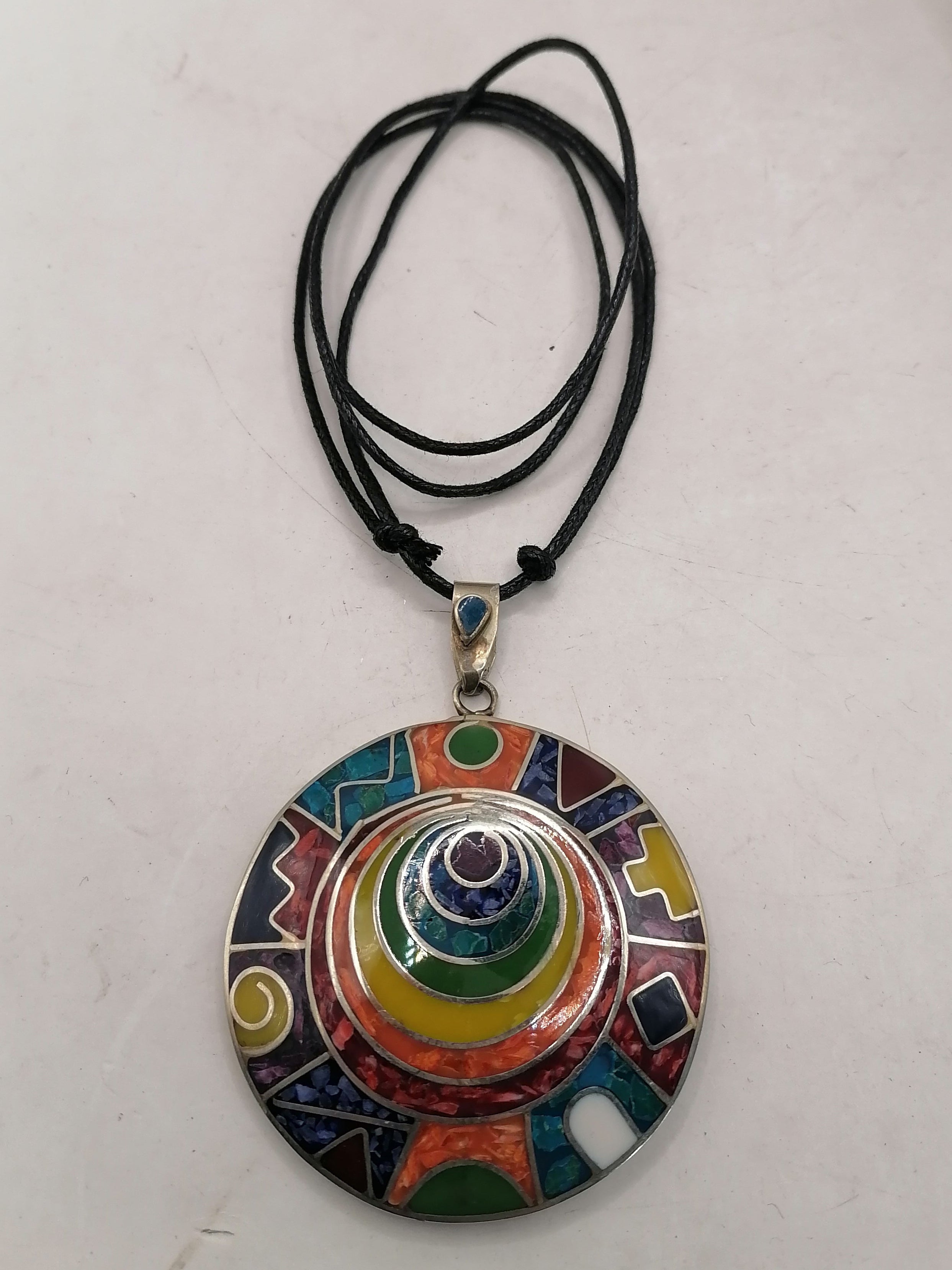 Unisex Adjustable Alpaca Necklace with Inlaid Stones from Cusco
