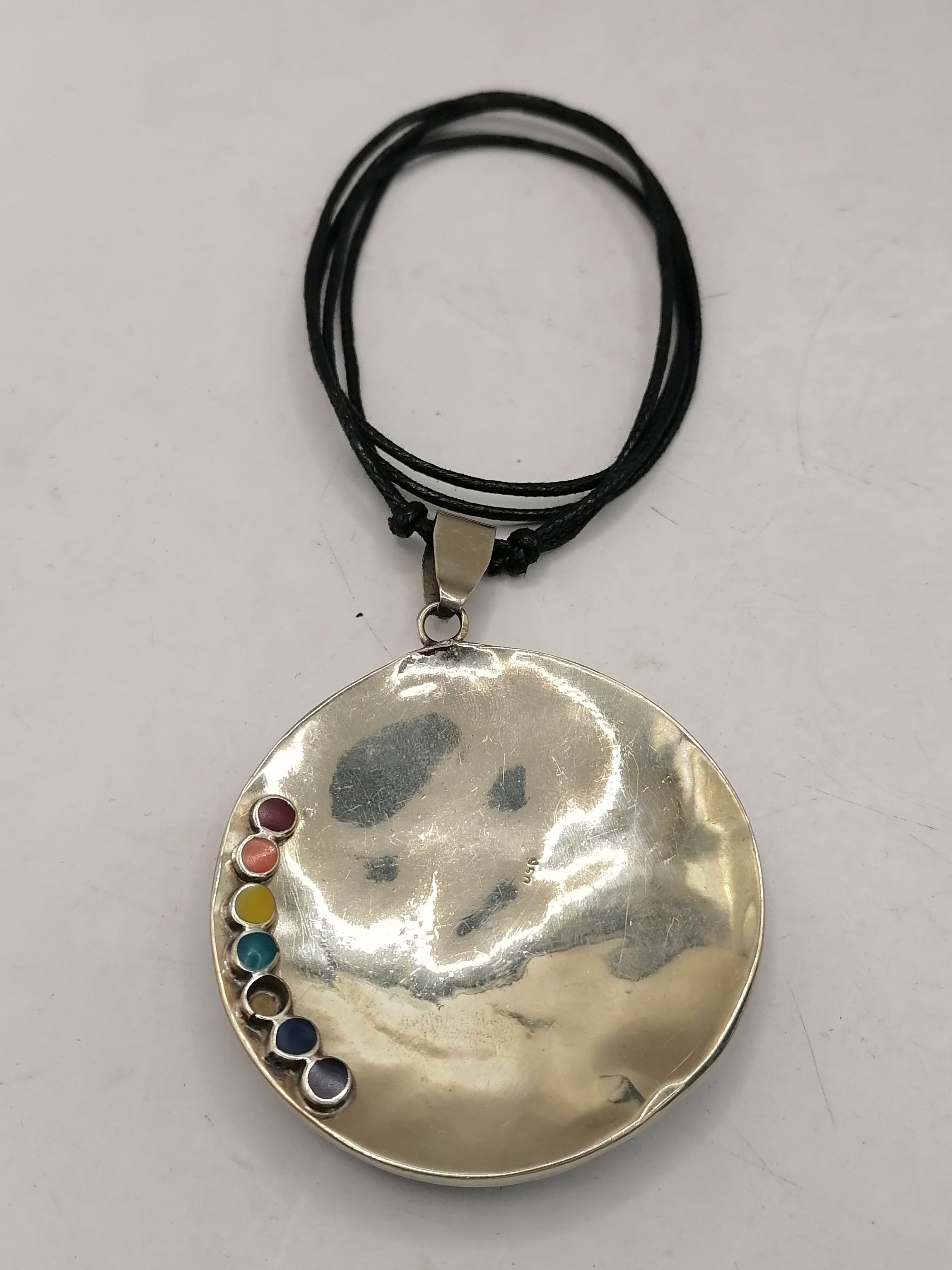 Unisex Handmade Alpaca Necklace with Inlaid Stone