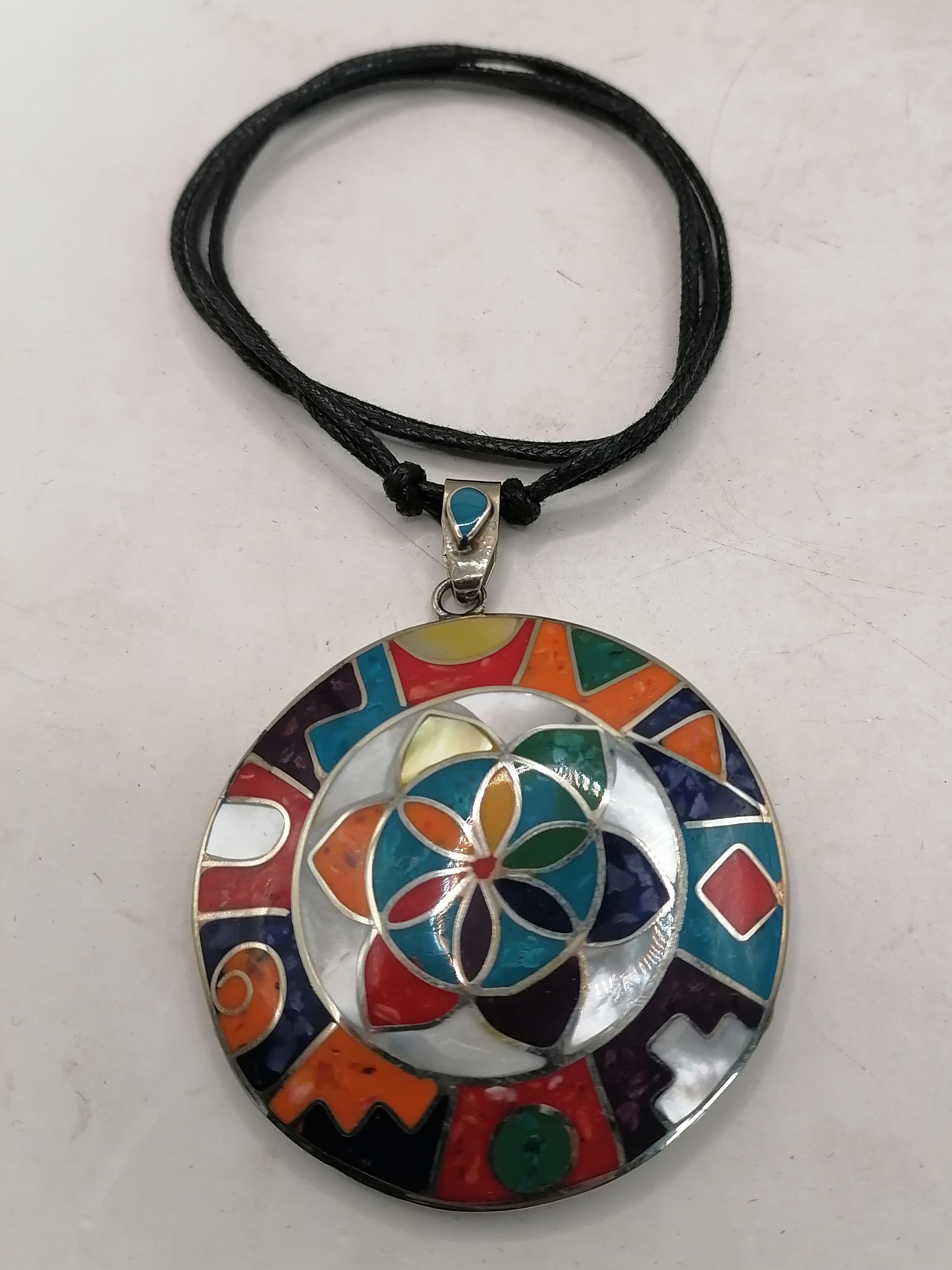 Unisex Handmade Alpaca Necklace with Inlaid Natural Stone