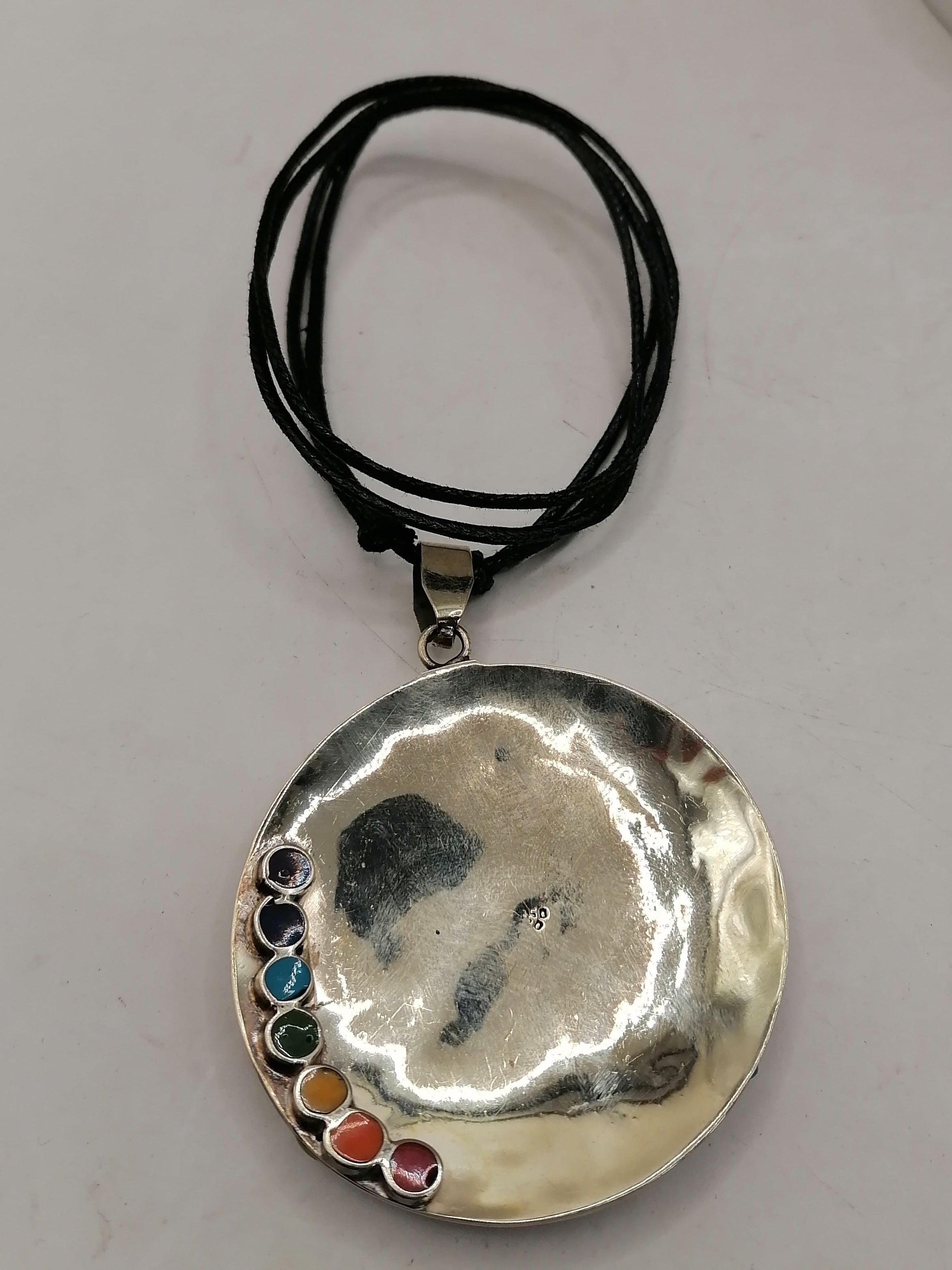 Unisex Handmade Alpaca Necklace with Inlaid Natural Stone