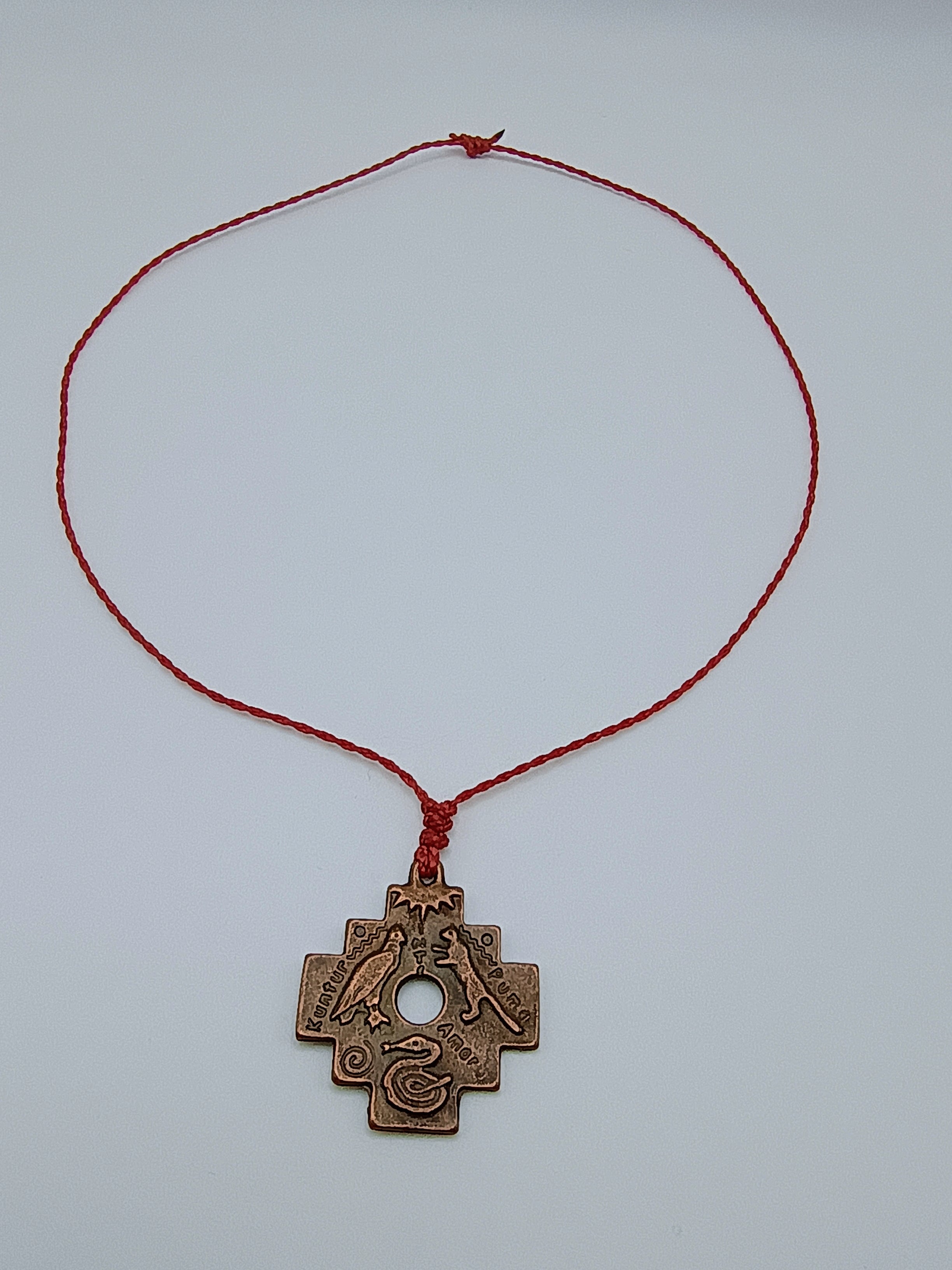 Unisex Macrame Necklace Andean Trilogy Condor Puma Snake Andean Amulet