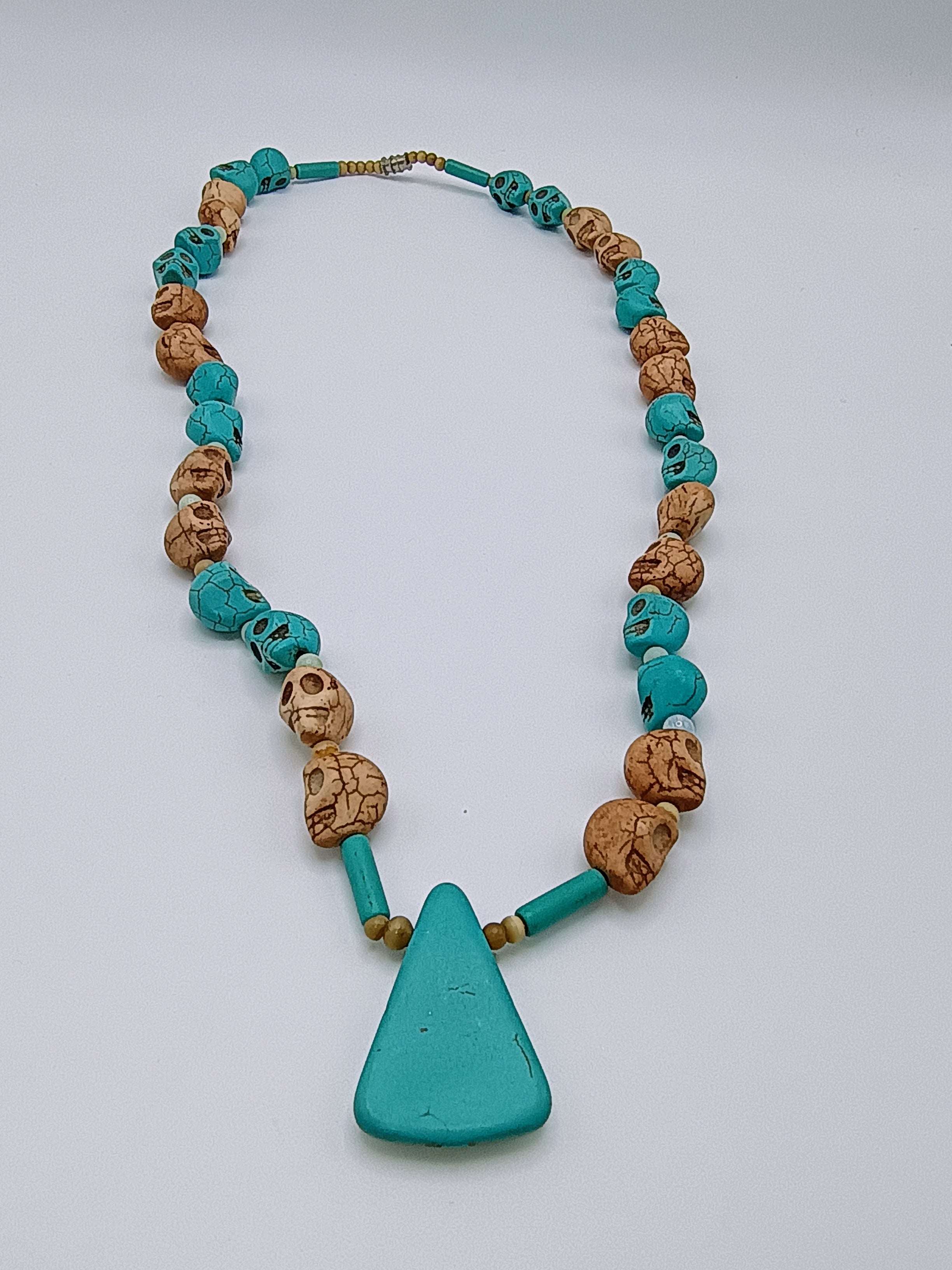 Unisex Necklace with Skull and Turquoise Stones