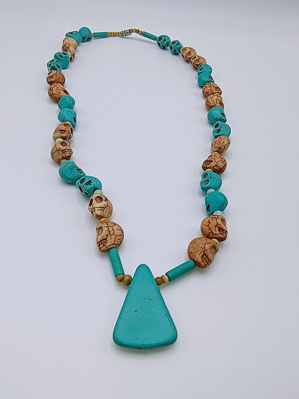 Unisex Necklace with Skull and Turquoise Stones