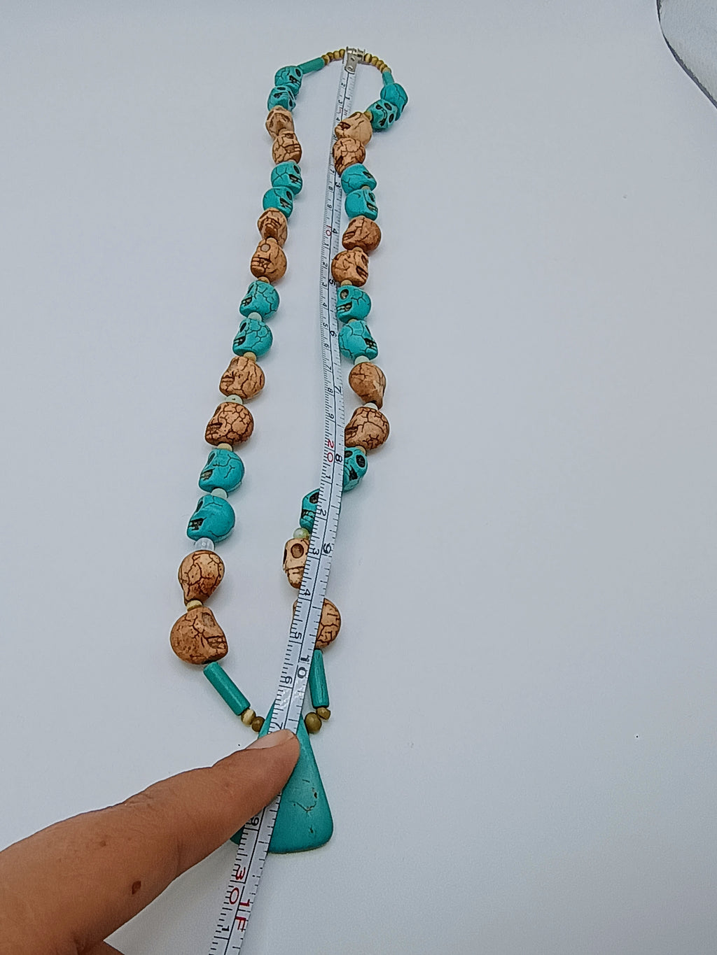 Unisex Necklace with Skull and Turquoise Stones