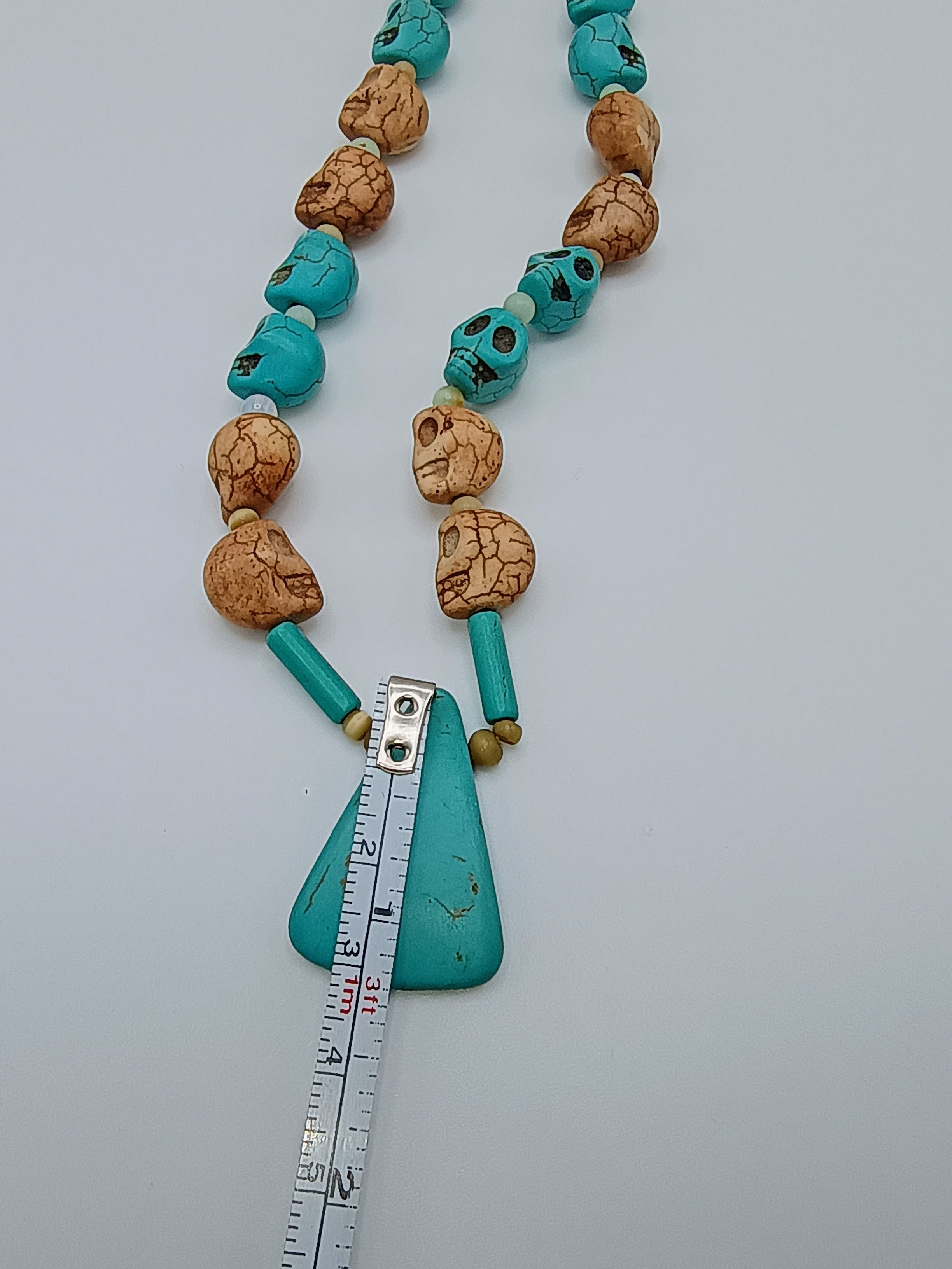 Unisex Necklace with Skull and Turquoise Stones