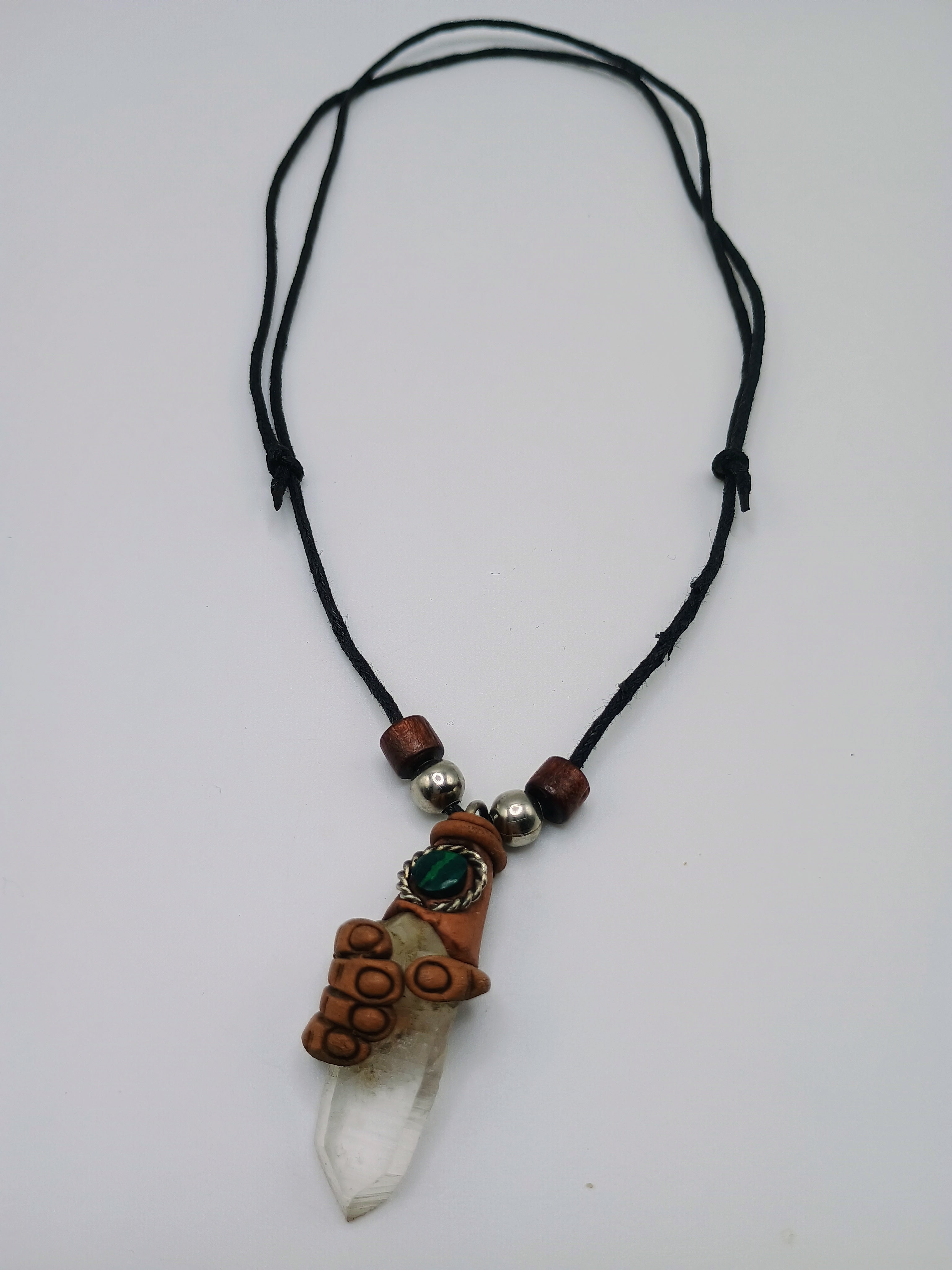 Adjustable Necklace, Hand Shaman, Natural Stone Quartz Crystal Spiritual Amulet