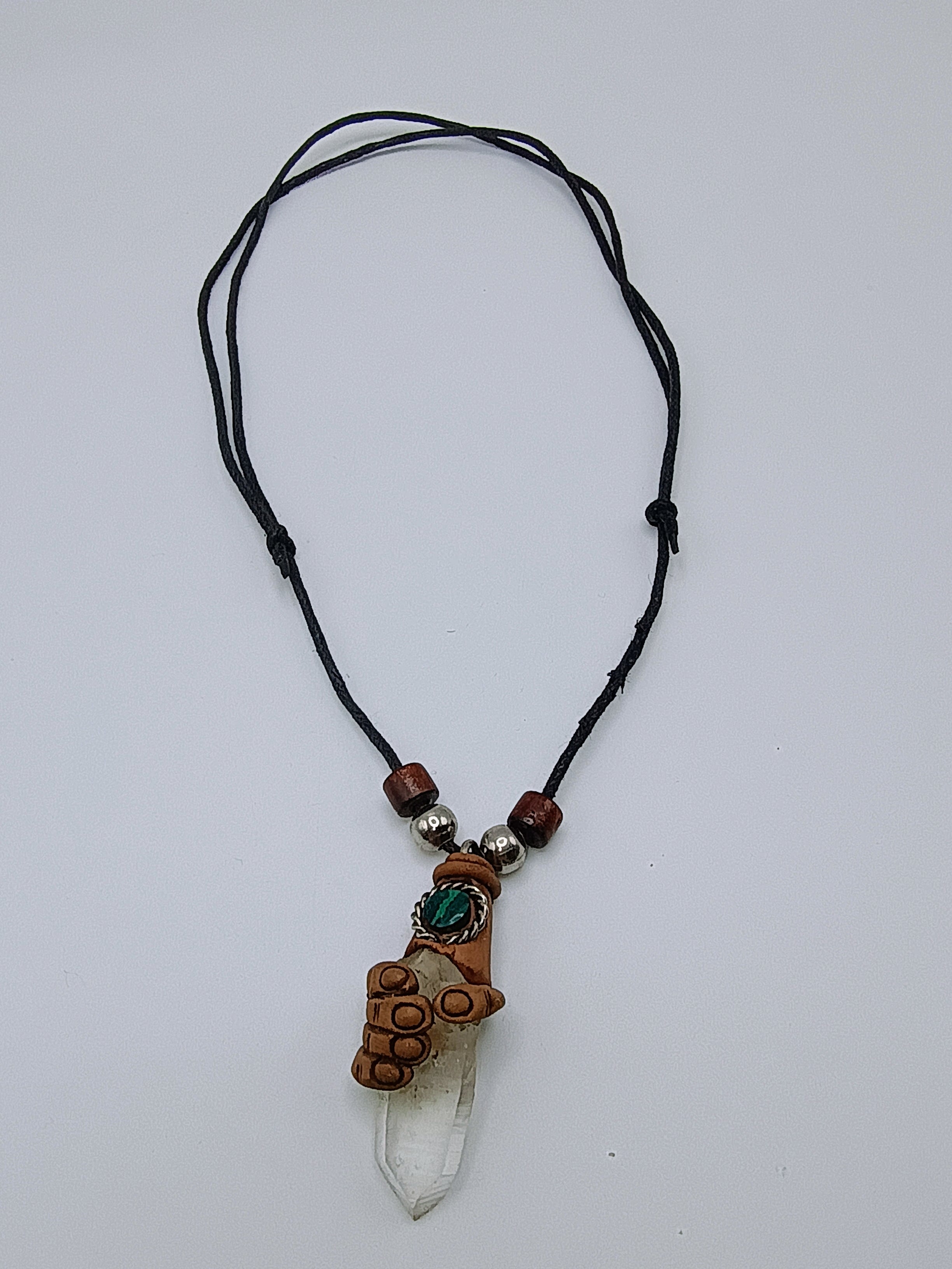Adjustable Necklace, Hand Shaman, Natural Stone Quartz Crystal Spiritual Amulet