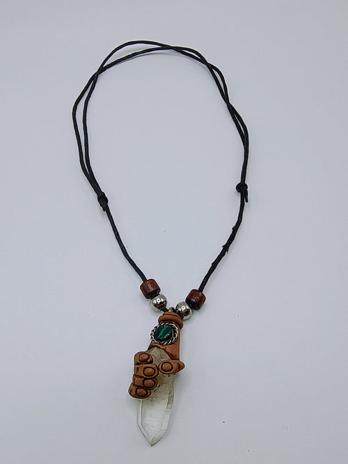 Adjustable Necklace, Hand Shaman, Natural Stone Quartz Crystal Spiritual Amulet