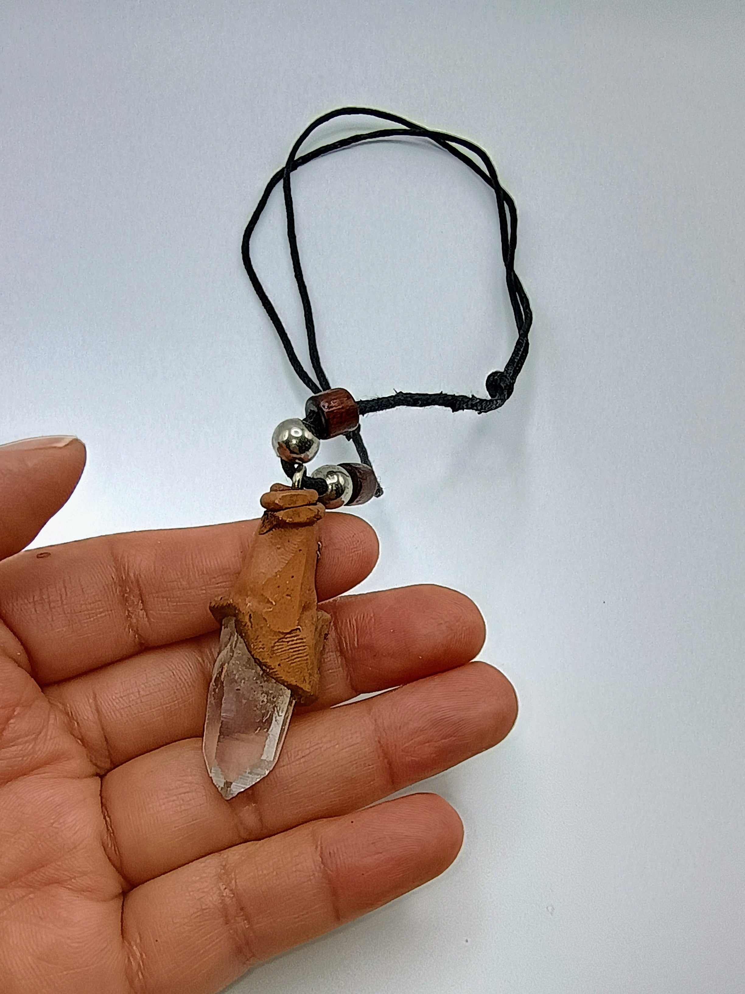 Adjustable Necklace, Hand Shaman, Natural Stone Quartz Crystal Spiritual Amulet
