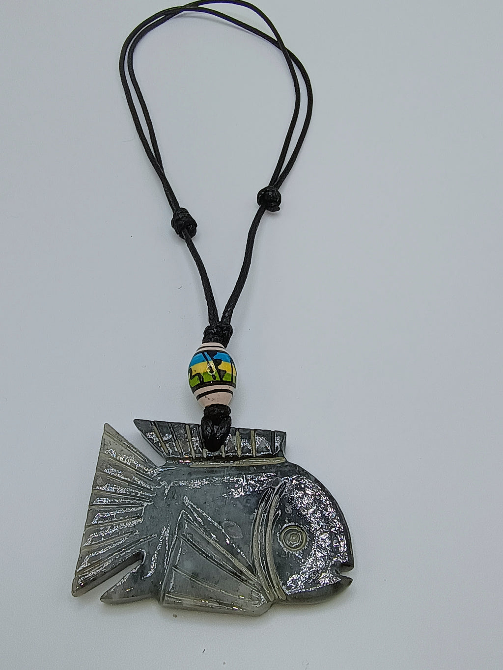 Unisex Adjustable Handmade Necklace with Natural Stone Fish Design