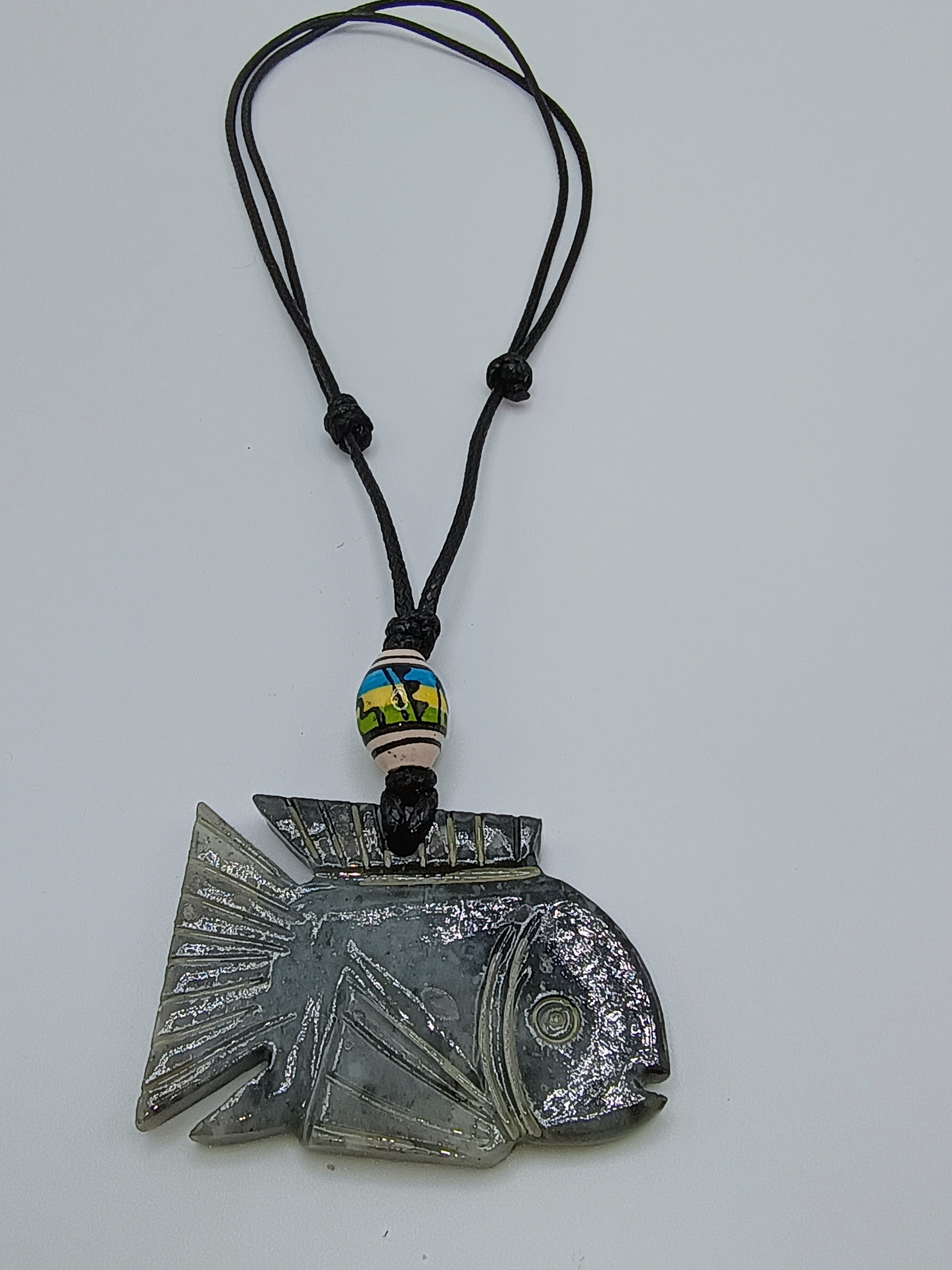 Unisex Adjustable Handmade Necklace with Natural Stone Fish Design