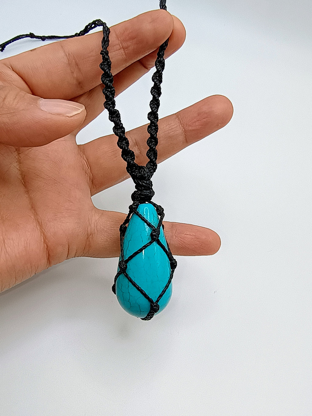 Unisex Macrame Necklace Handmade Natural Turquoise Spiritual Amulet