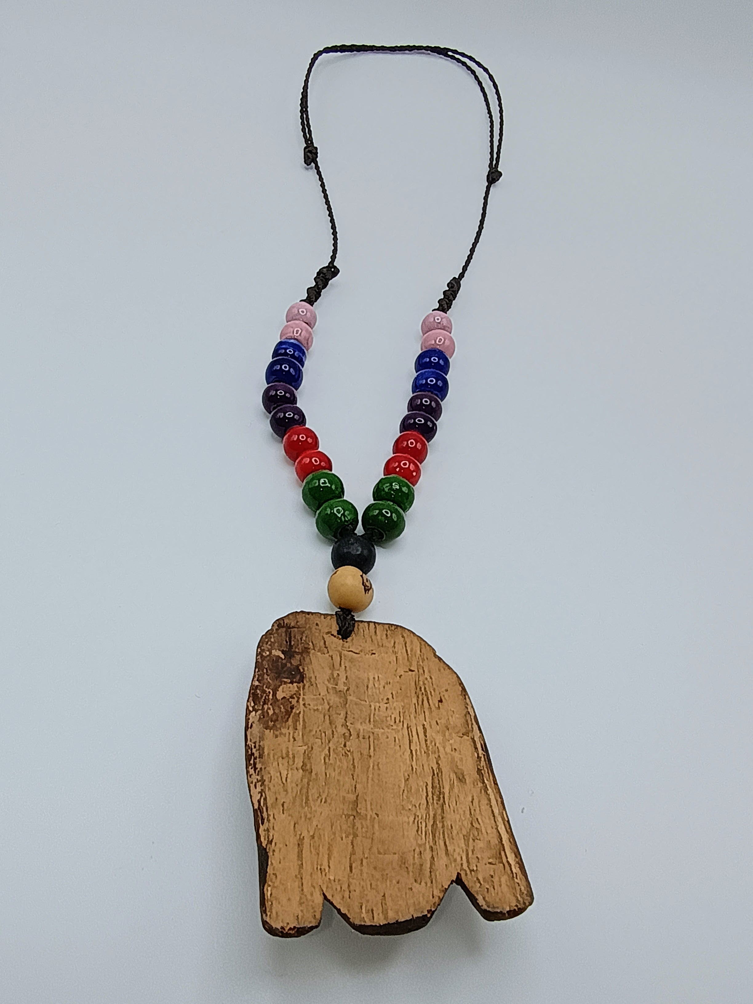 Hand-Carved Inca Face Wooden Necklace - Artisan Beaded Tribal Jewelry
