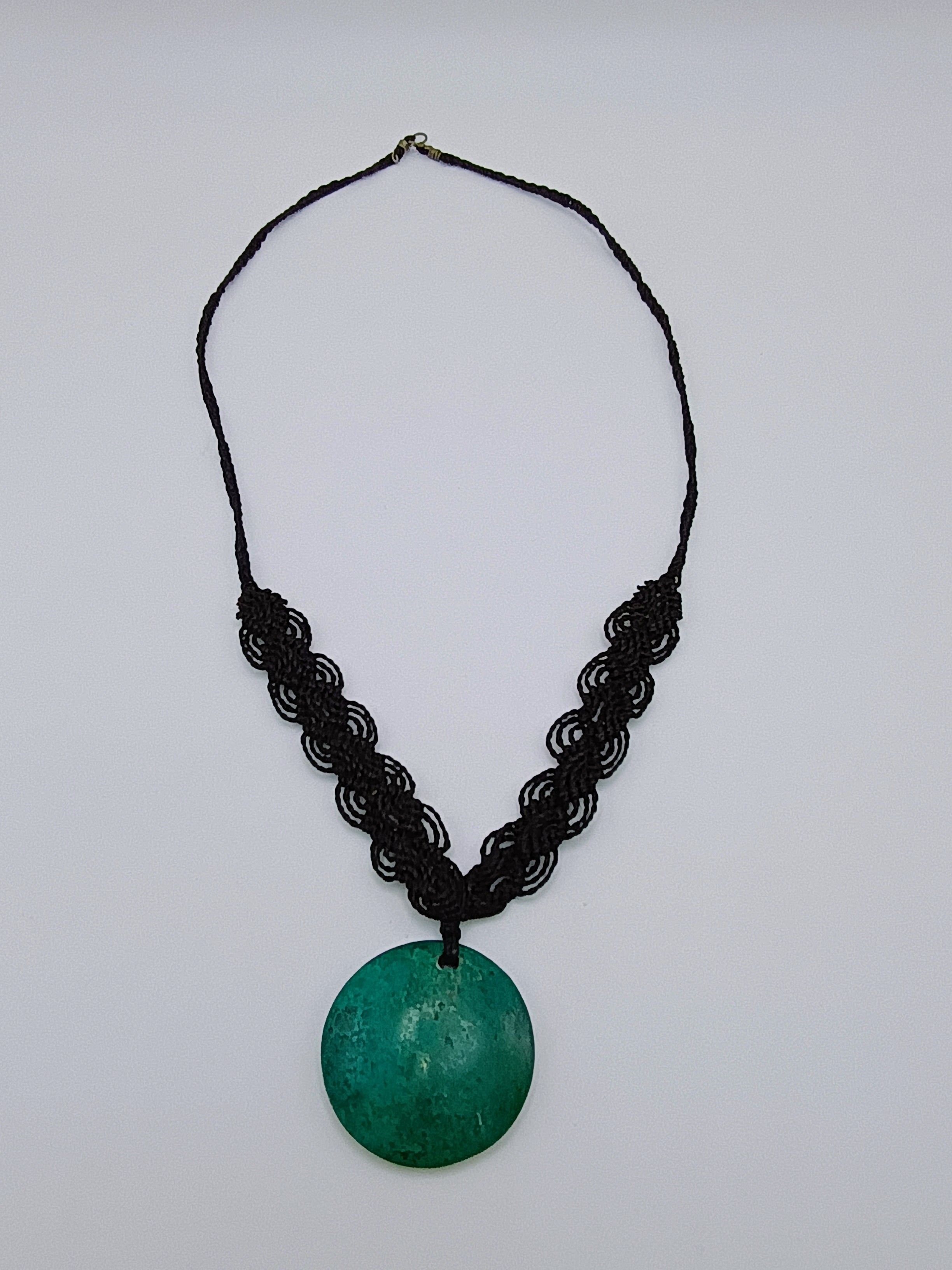 Handmade Macrame Necklace Turquoise Pendant