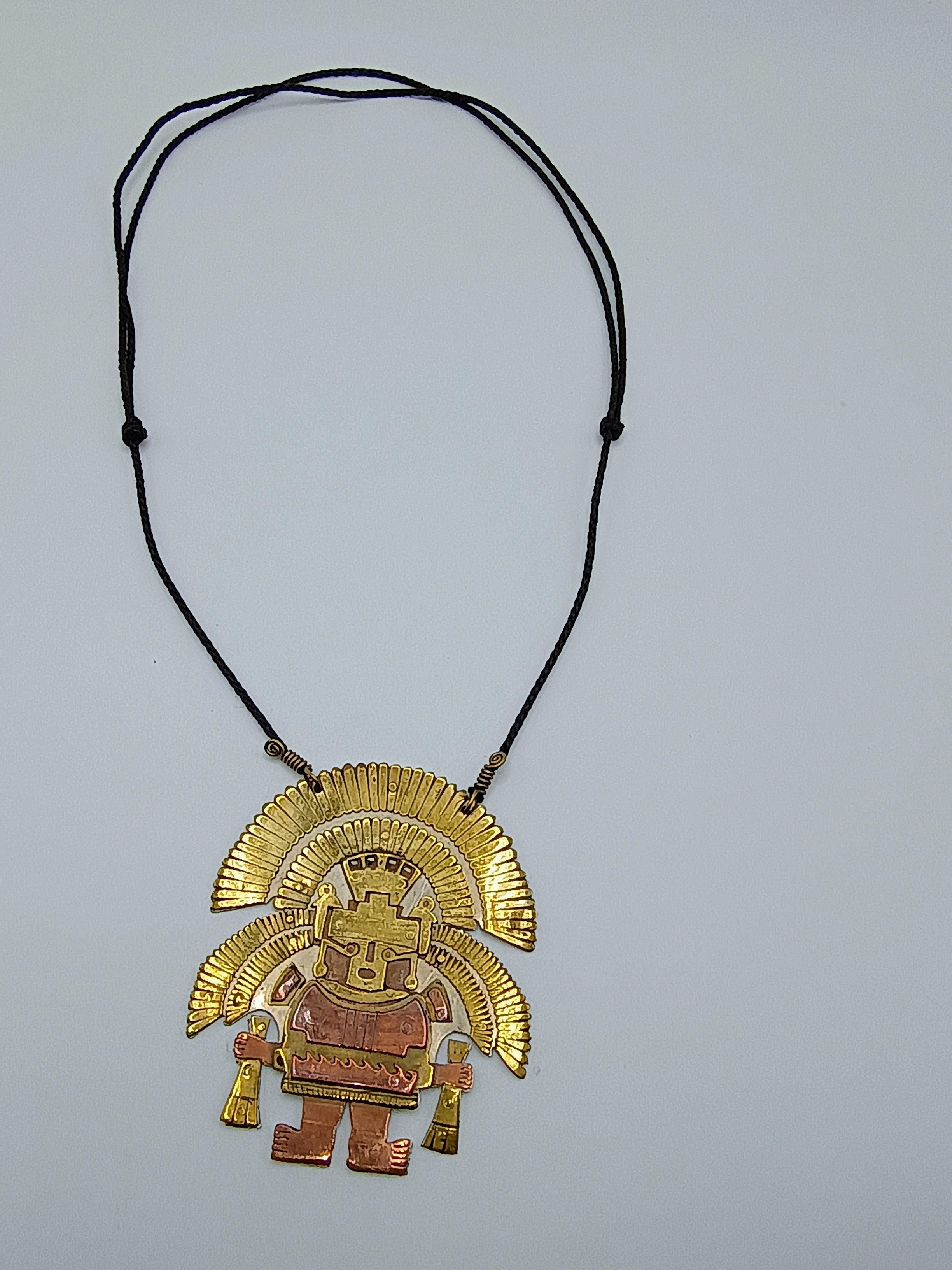 Handmade Pre-Columbian Warrior Pendant in Copper and Bronze