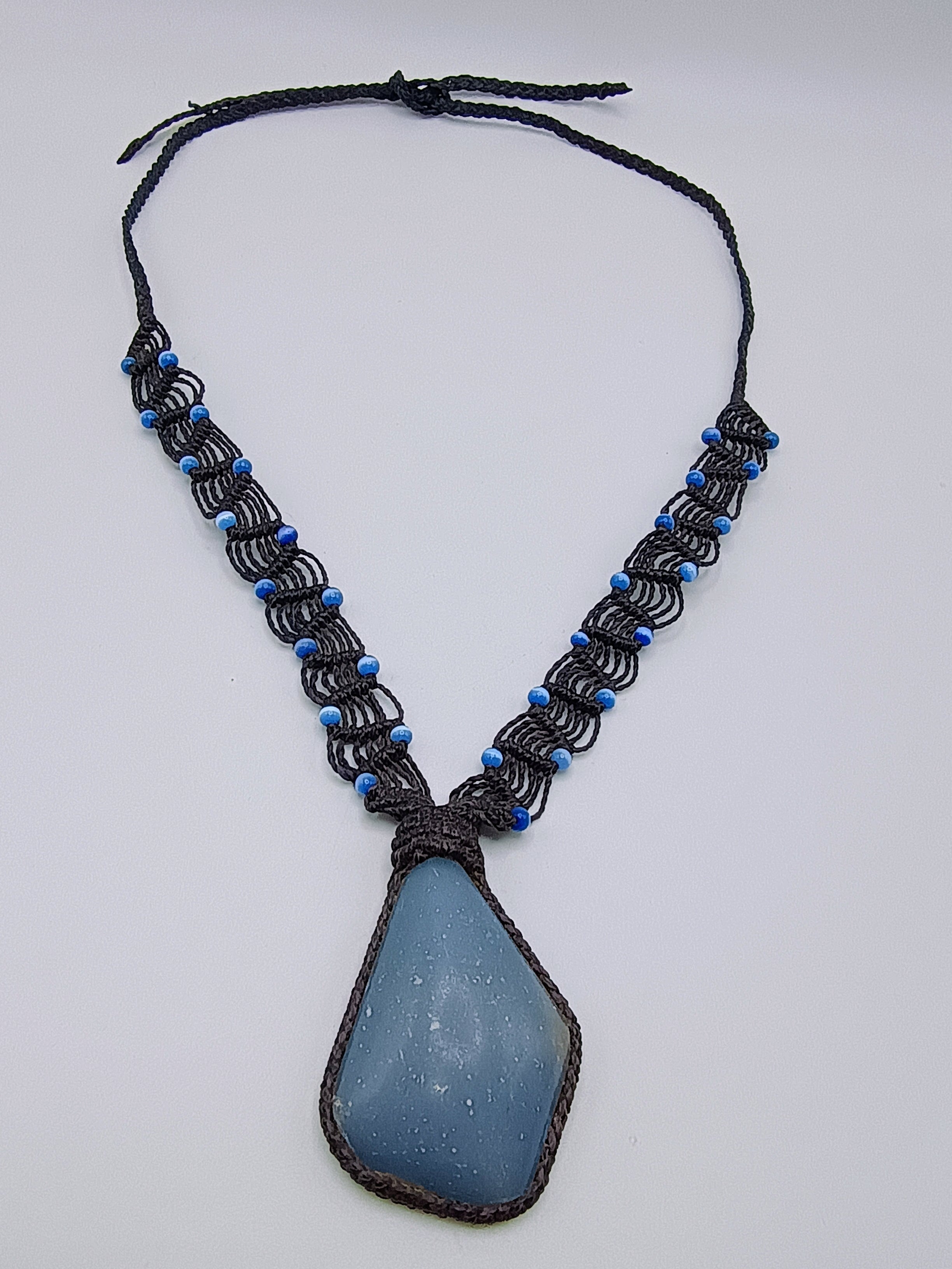 Unisex Necklace Woven Macrame Thread Natural Stone