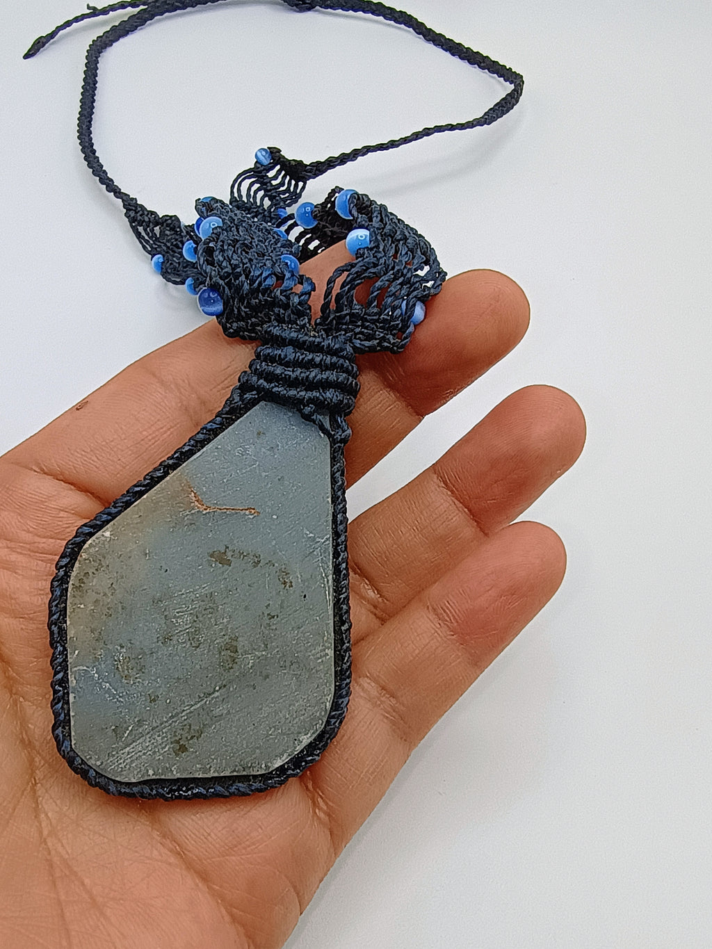 Unisex Necklace Woven Macrame Thread Natural Stone