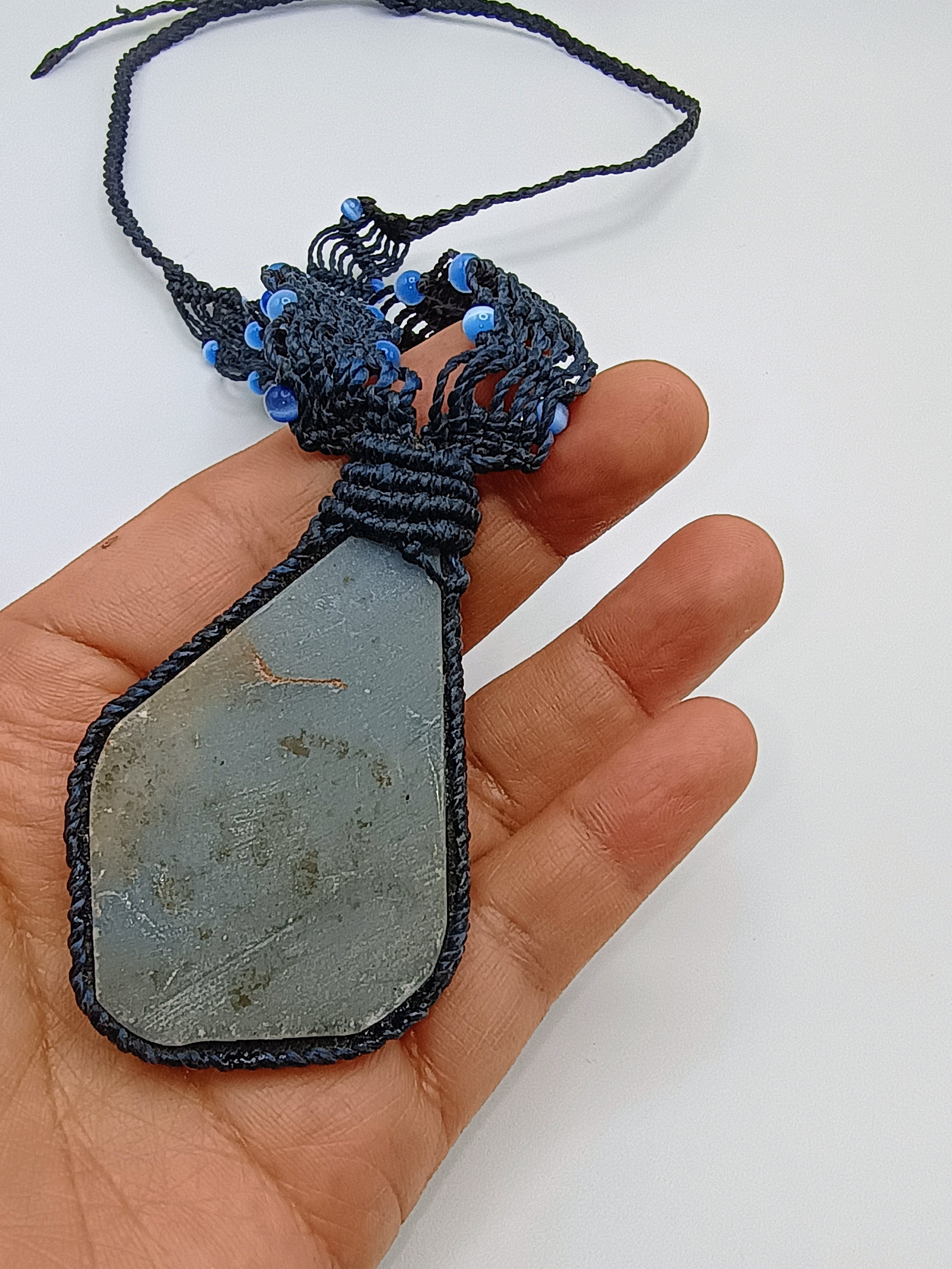 Unisex Necklace Woven Macrame Thread Natural Stone