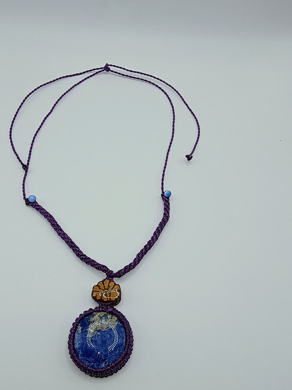 Handmade Macrame Necklace with Amethyst Flower, Ayahuasca Design, Sacred Geometry