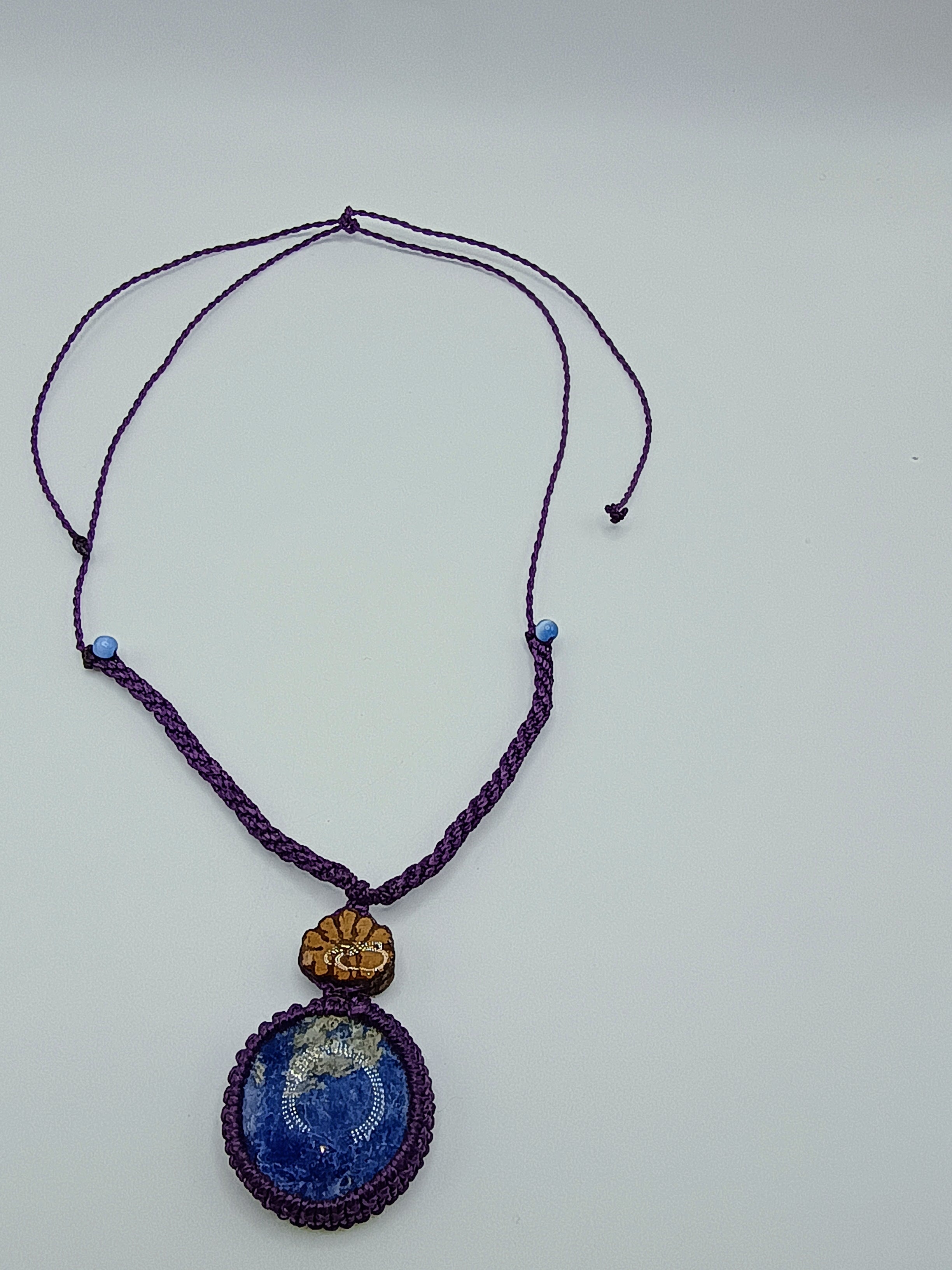 Handmade Macrame Necklace with Amethyst Flower, Ayahuasca Design, Sacred Geometry