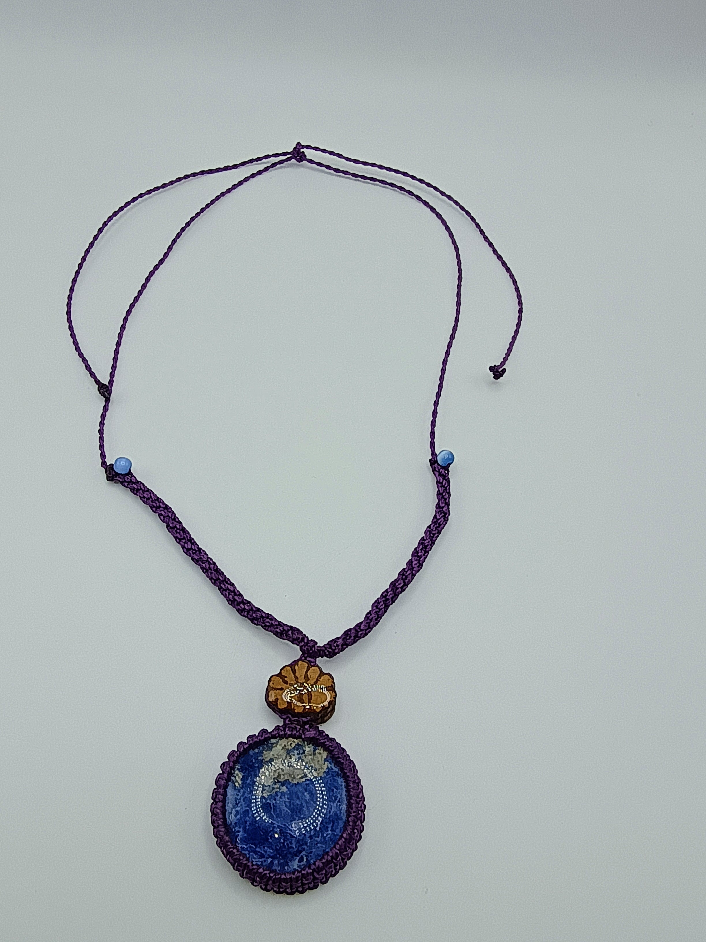 Handmade Macrame Necklace with Amethyst Flower, Ayahuasca Design, Sacred Geometry