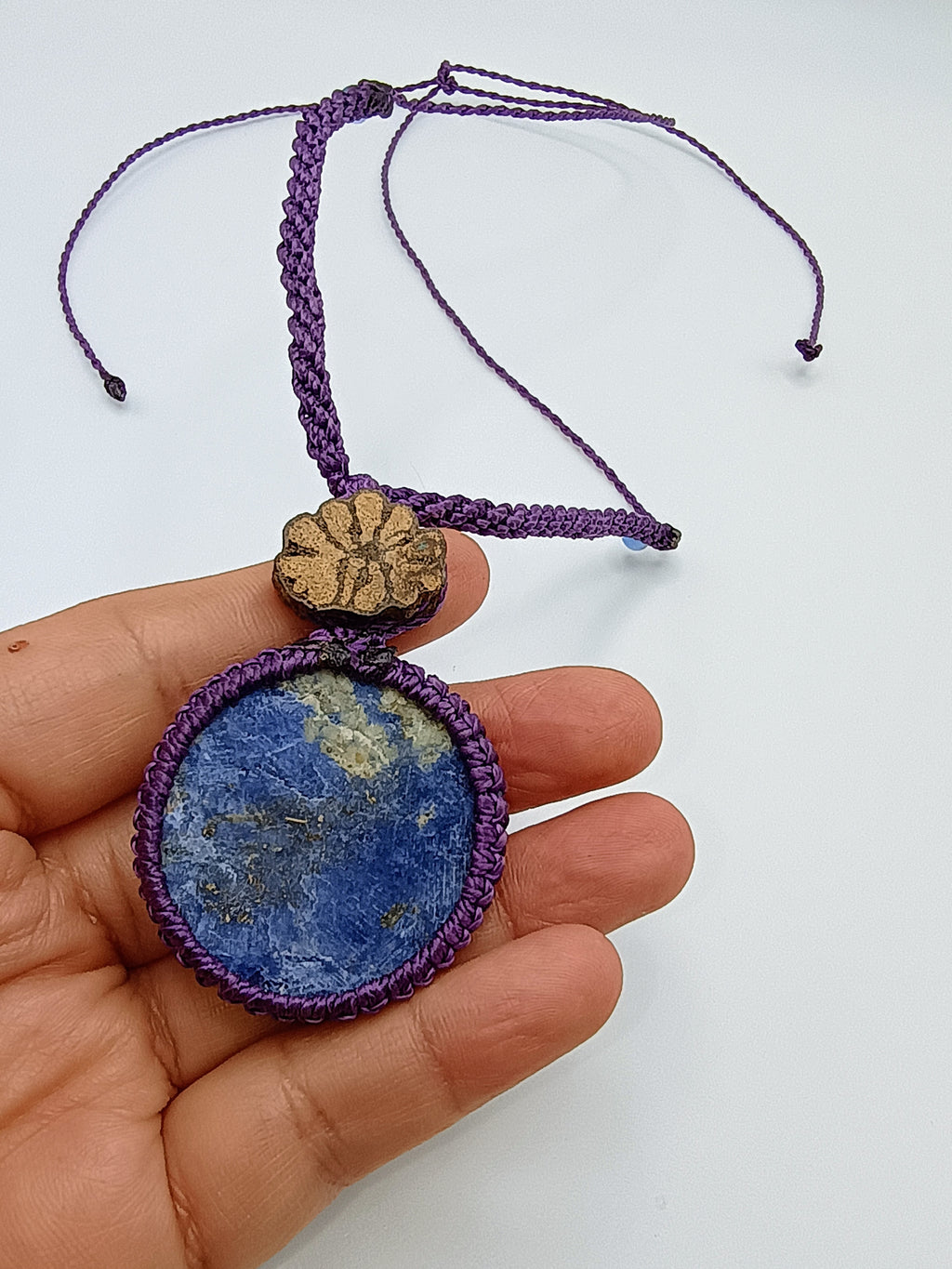 Handmade Macrame Necklace with Amethyst Flower, Ayahuasca Design, Sacred Geometry