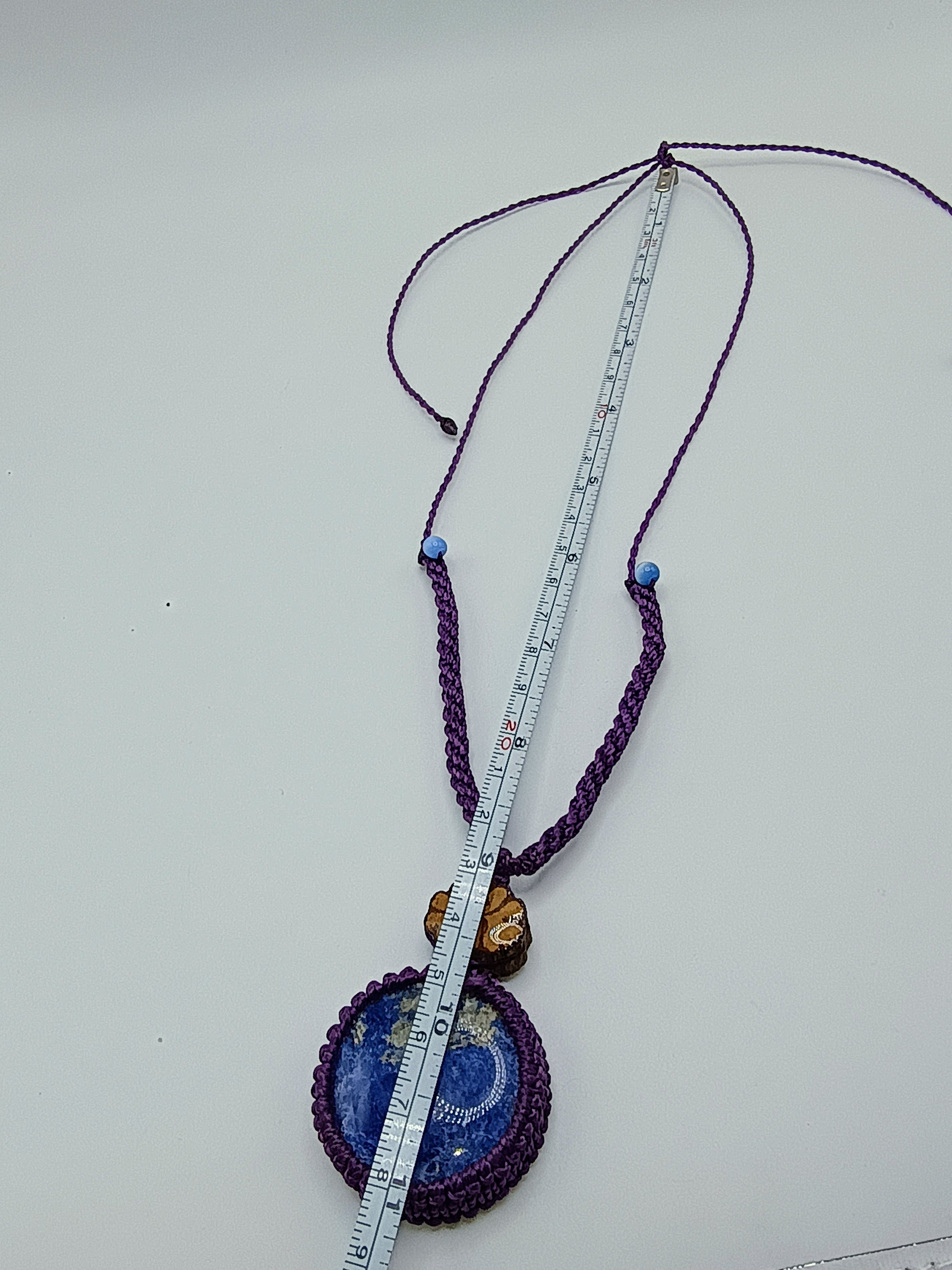 Handmade Macrame Necklace with Amethyst Flower, Ayahuasca Design, Sacred Geometry