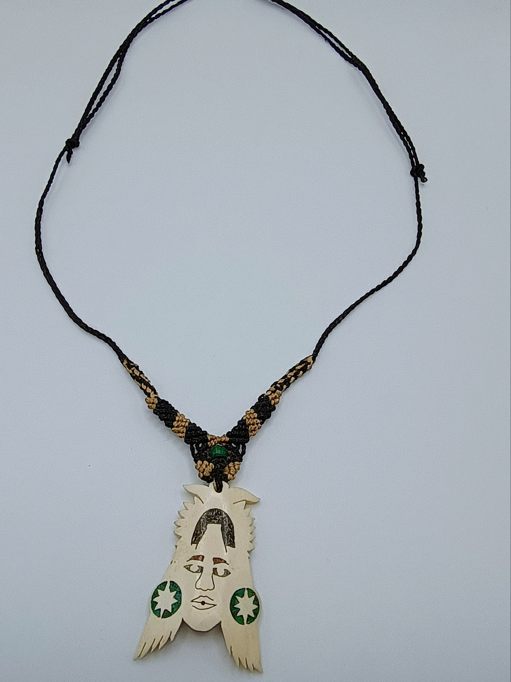 Hand-Carved Bone Necklace, Ancestral Inca Design, Handmade Macrame Cord
